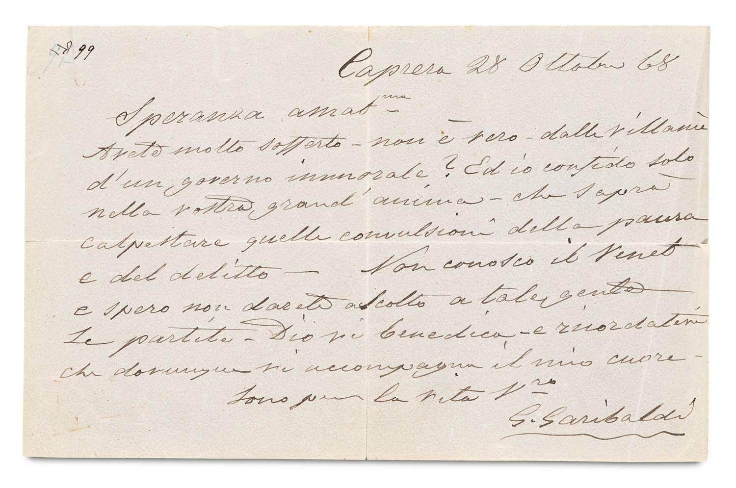 Garibaldi, Giuseppe Eigenhändiger Brief mit Unterschrift des italienischen Freih&hellip;