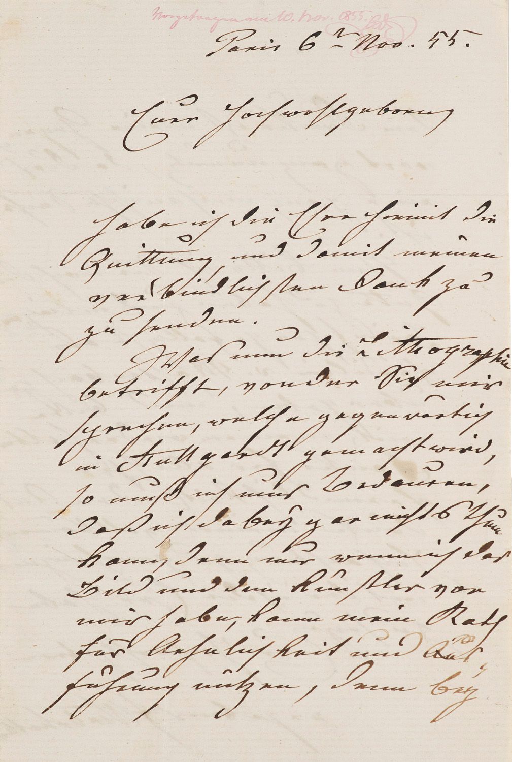 Winterhalter, Franz Xaver Eigenhändiger Brief mit Unterschrift des deutschen Por&hellip;
