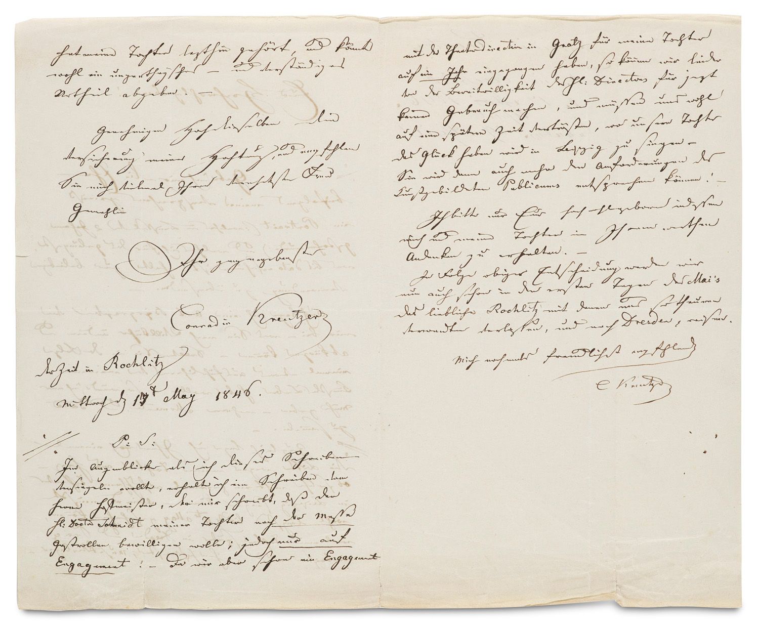 Kreutzer, Conradin Eigenhändiger Brief mit Unterschrift an den Intendanten des L&hellip;