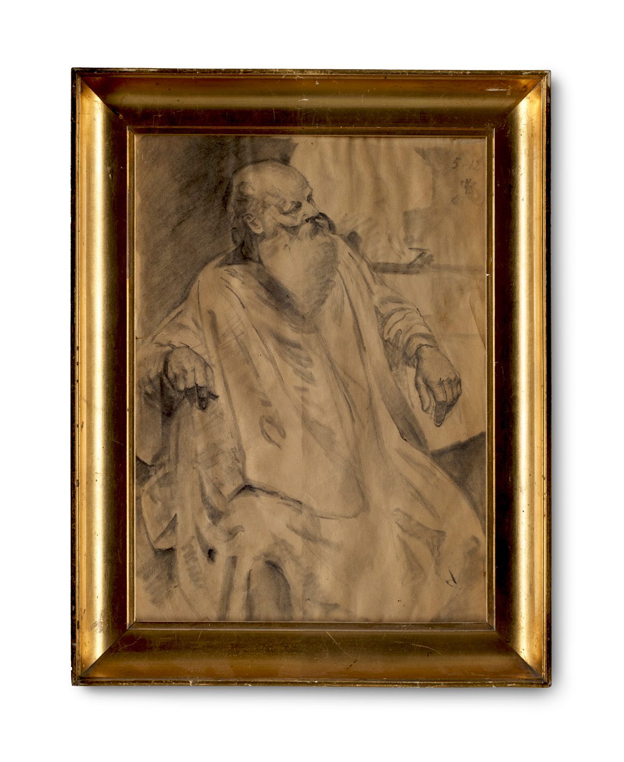 Prophet. 19. Jh. Kohlezeichnung auf chamoisfarbenem Papier. 35 x 25,5 cm. Unlese&hellip;