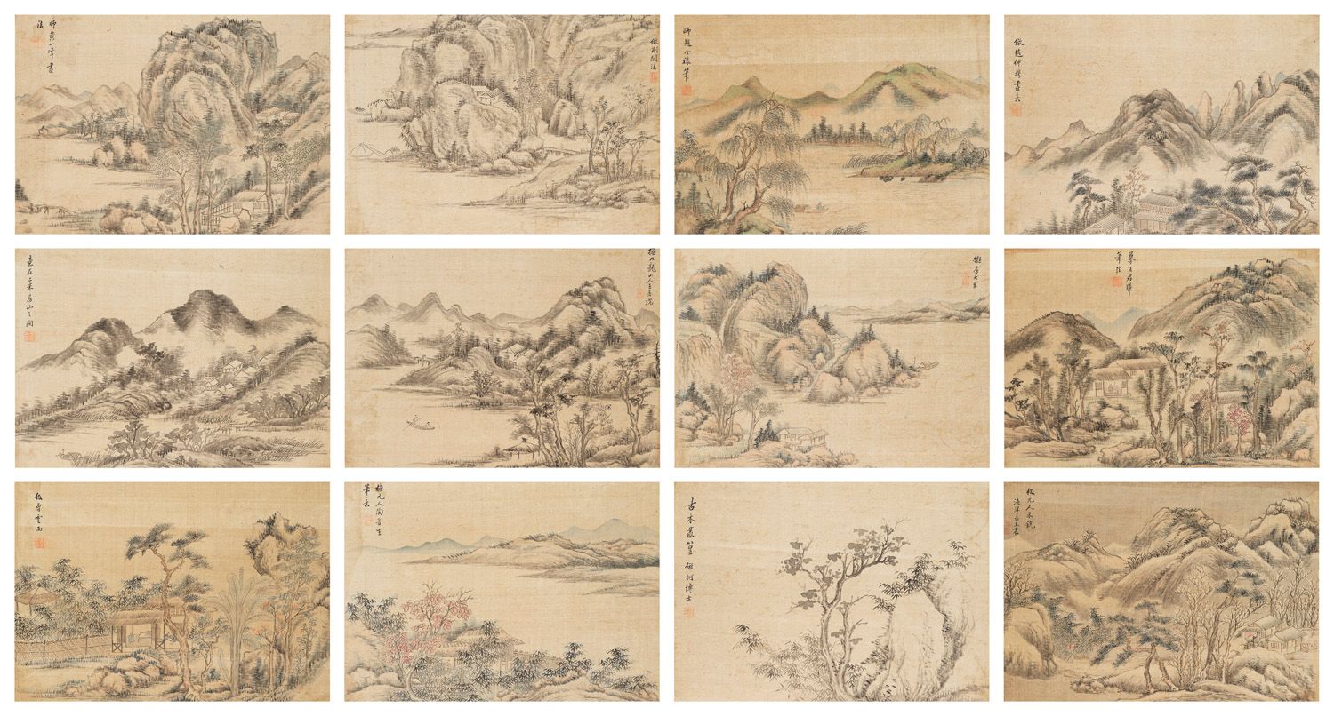 Chen, Wang Leporello mit 12 ganzseitigen Zeichnungen mit Landschaftsdarstellunge&hellip;