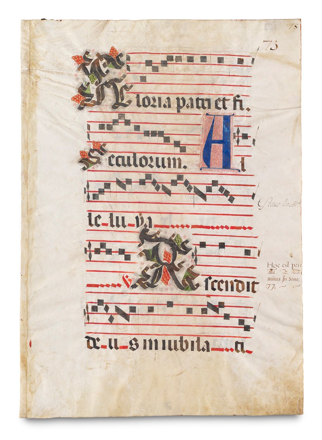 Antiphonarblatt mit Gloria und dem gregorianischen Versus alleluiaticus. Mit 4 d&hellip;