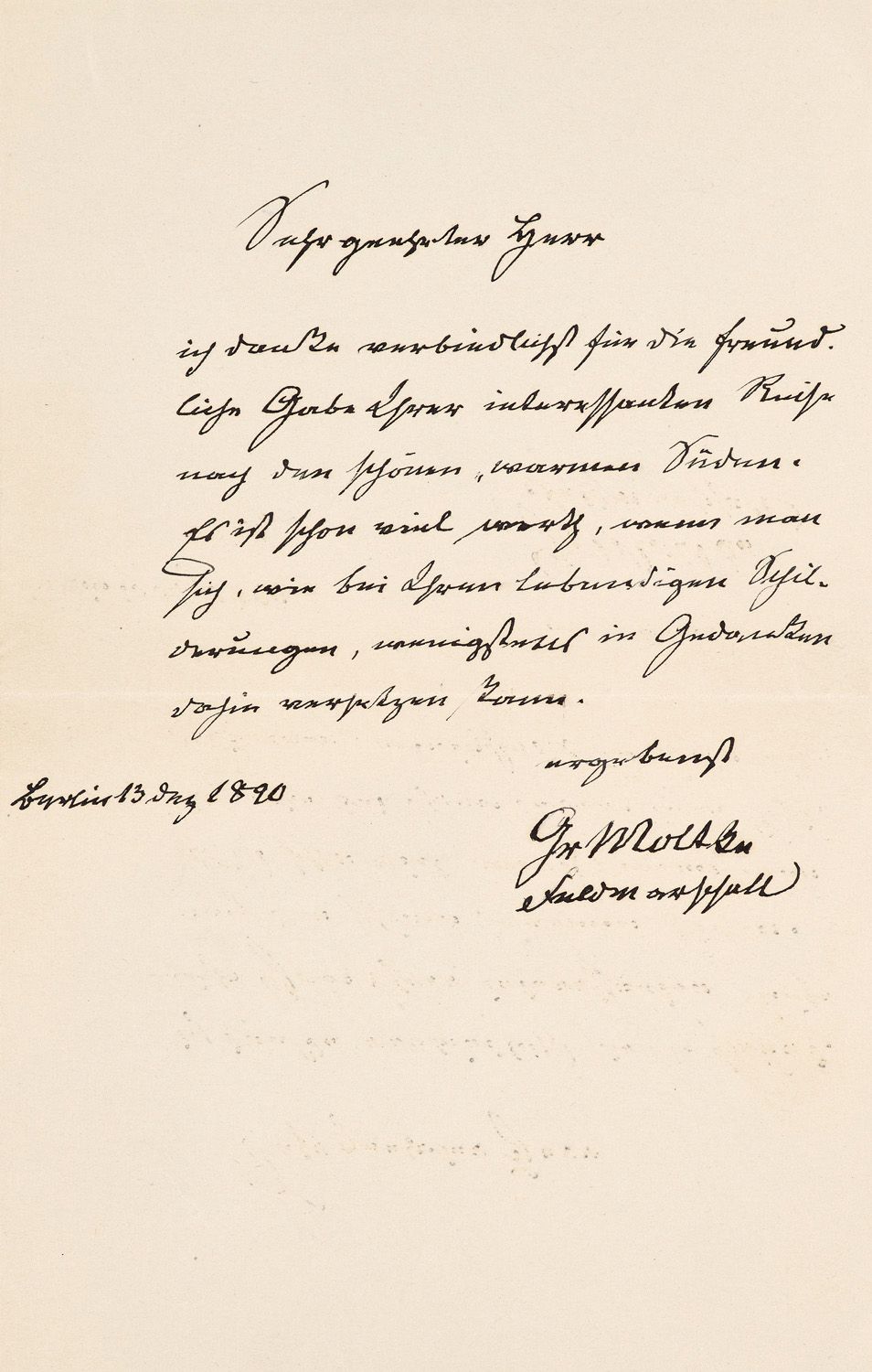 Moltke, Helmuth Graf von Eigenhändiger Brief mit Unterschrift des Feldmarschalls&hellip;