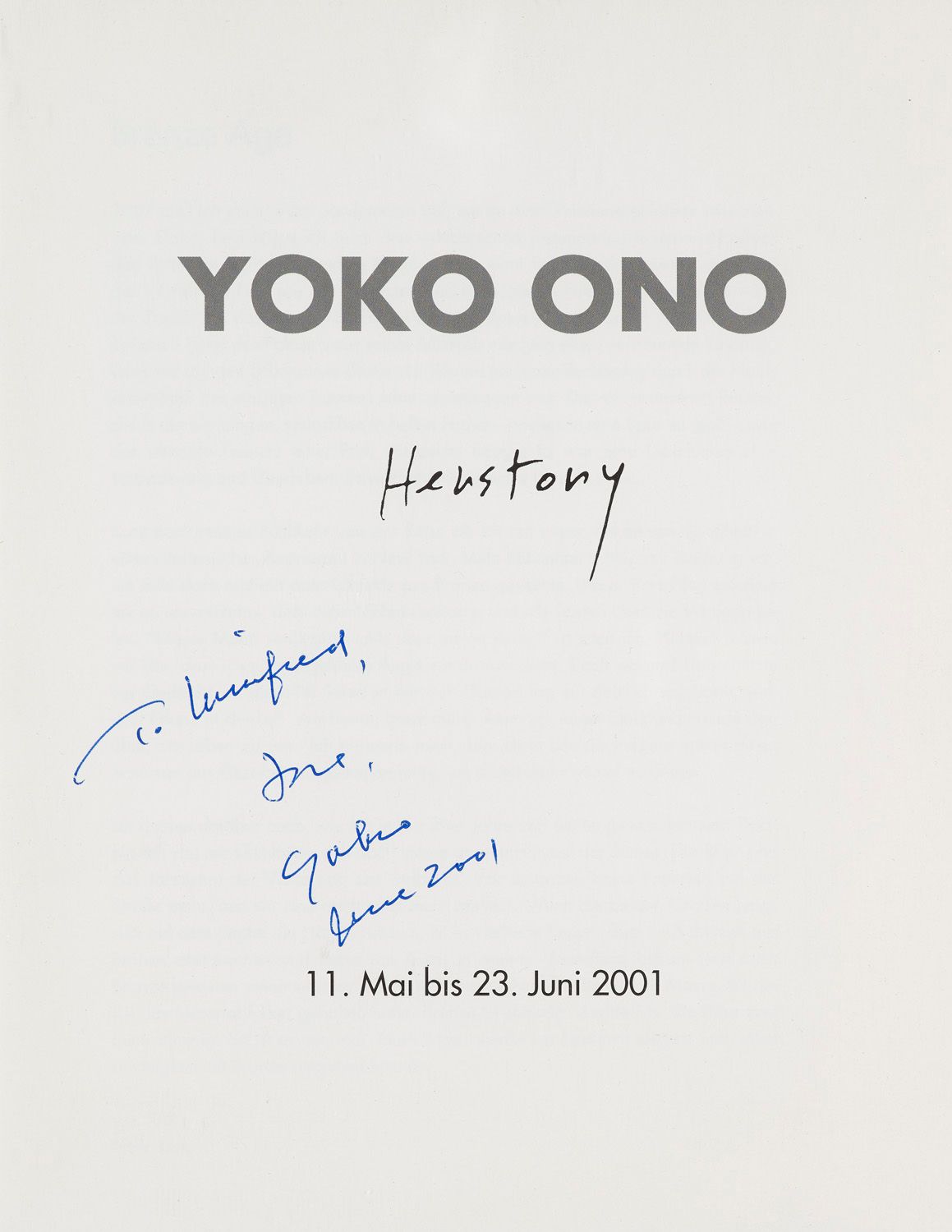 Ono, Yoko Herstory. Ausstellungskatalog Berlin Fine Art (R. Vostell) 2001. Mit z&hellip;
