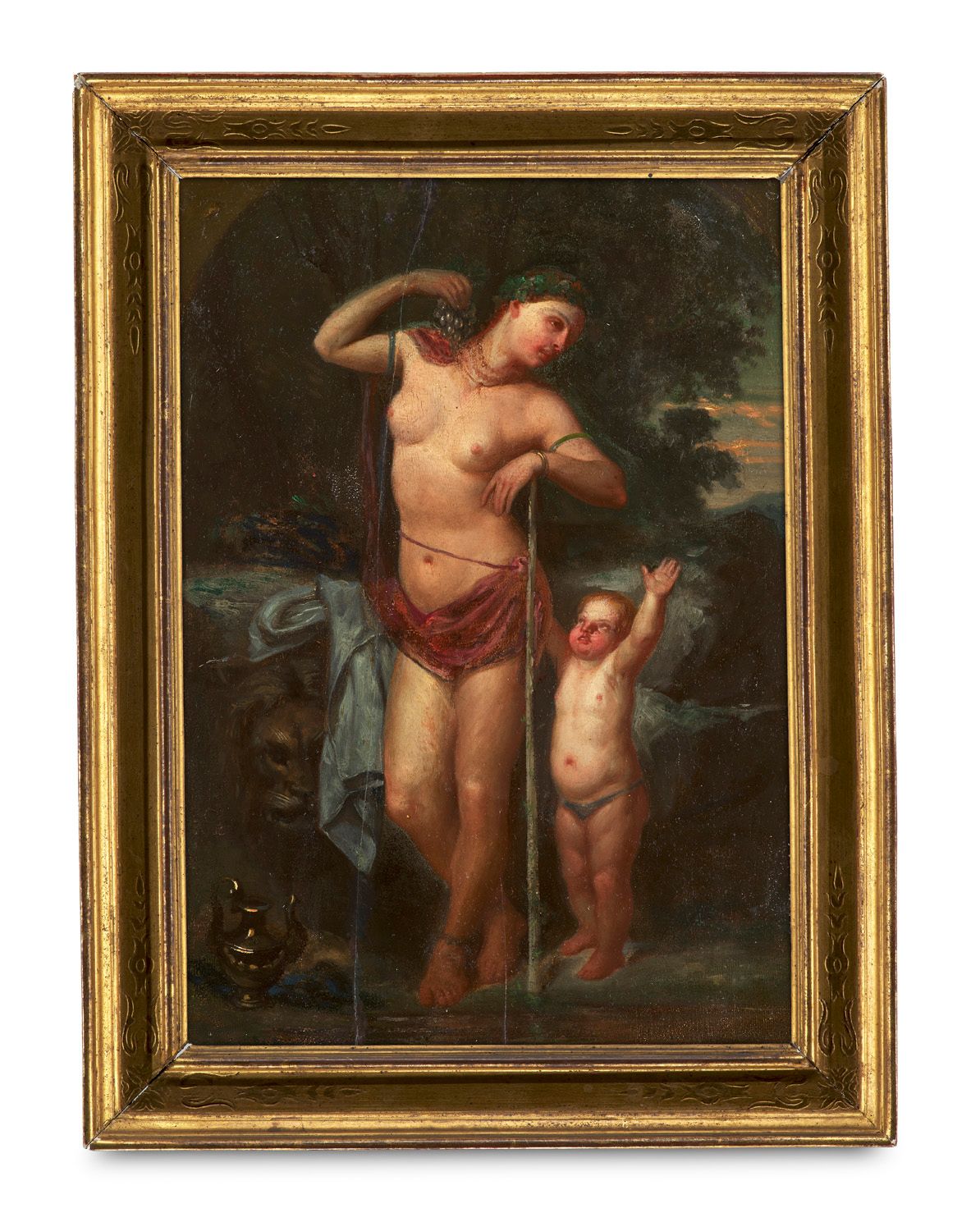 Venus mit Amor. 2. Hälfte 19. Jhd. Öl auf Holzplatte. 33,5 x 24,3 cm. Gerahmt. V&hellip;