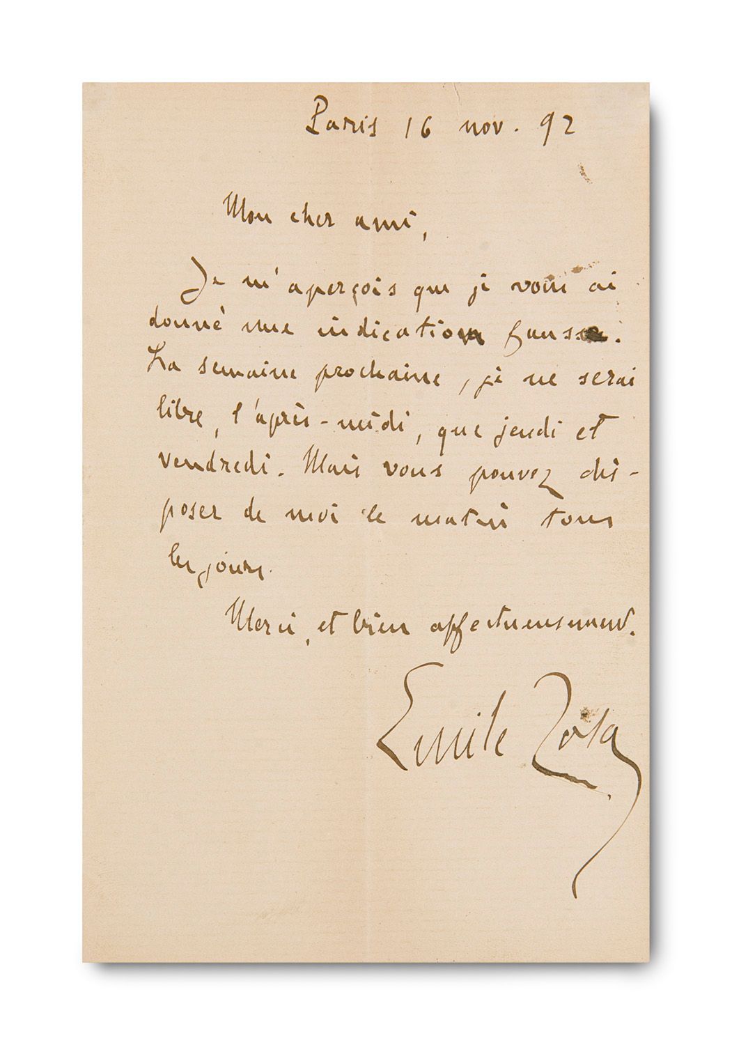 Zola, Emile Eigenhändiger Brief mit Unterschrift des Schriftstellers (1840-1902)&hellip;