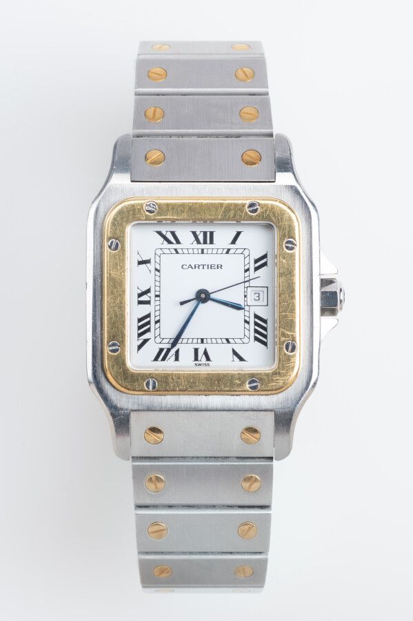 Null Cartier Santos Uhr quadratisch Gold und Stahl. Jahr 1986. Uhrwerk mit Autom&hellip;