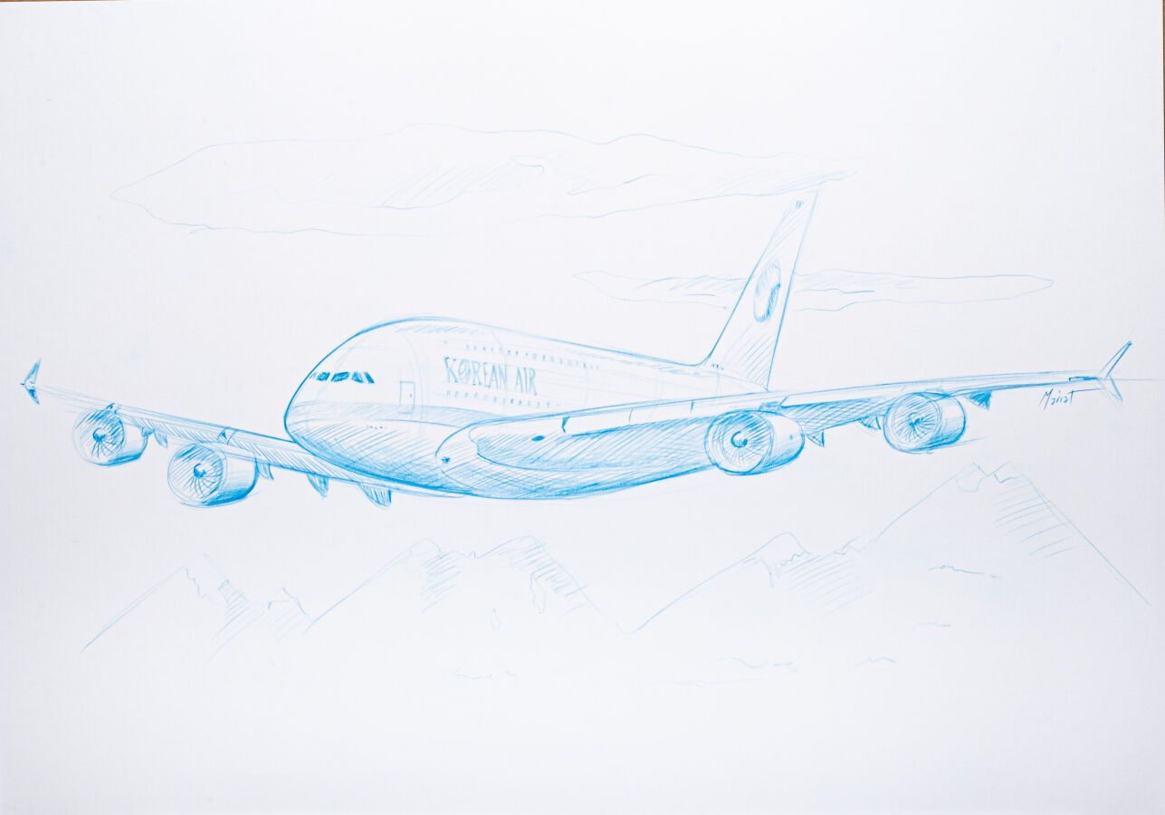 Null A380.A380客户公司的涂装草图 - 作者：Sylvain Mariat 空中客车公司设计师。原画。