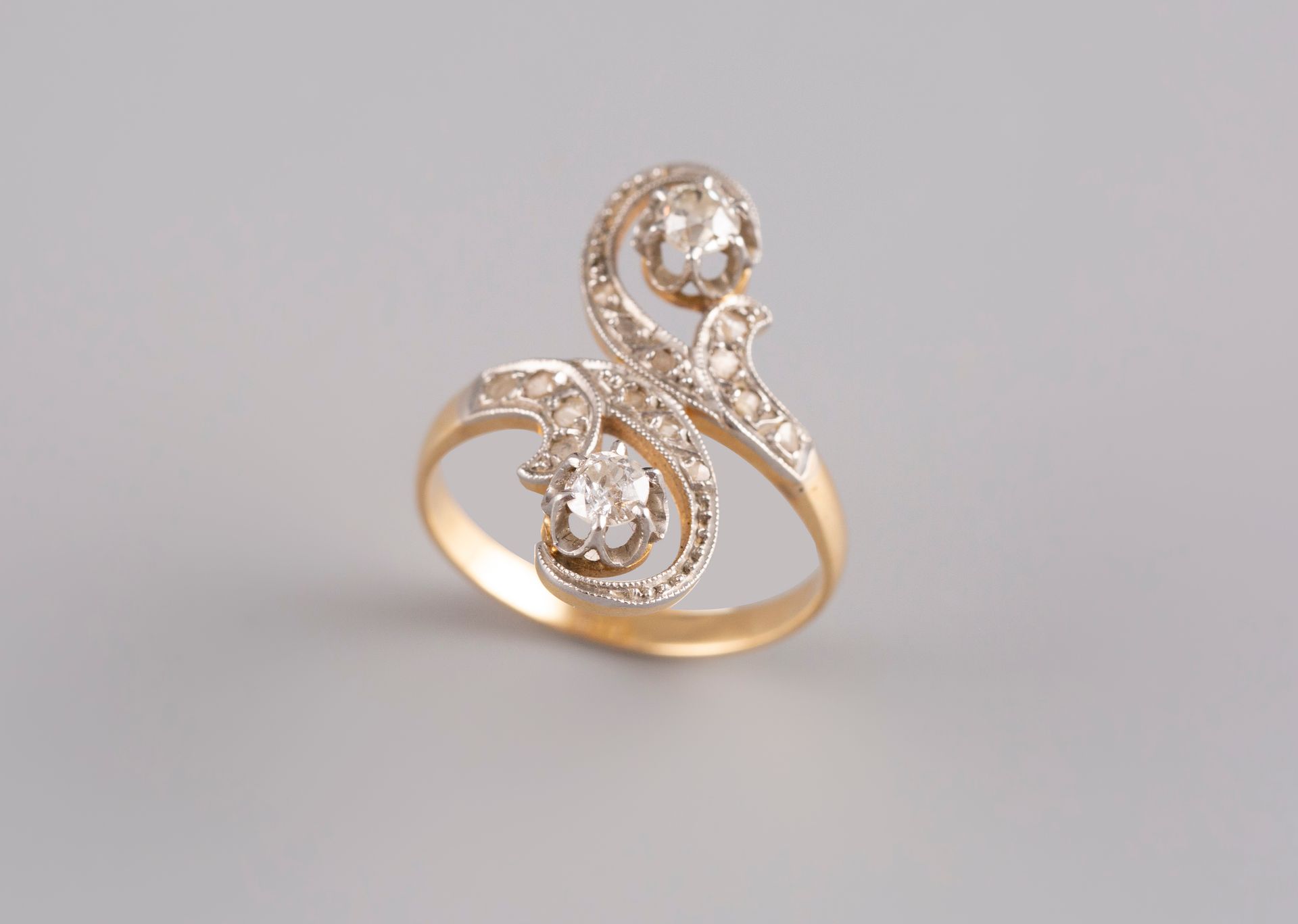 Null Ring Toi et Moi aus Gelbgold, Silber und Altschliff-Diamanten Napoleon III,&hellip;