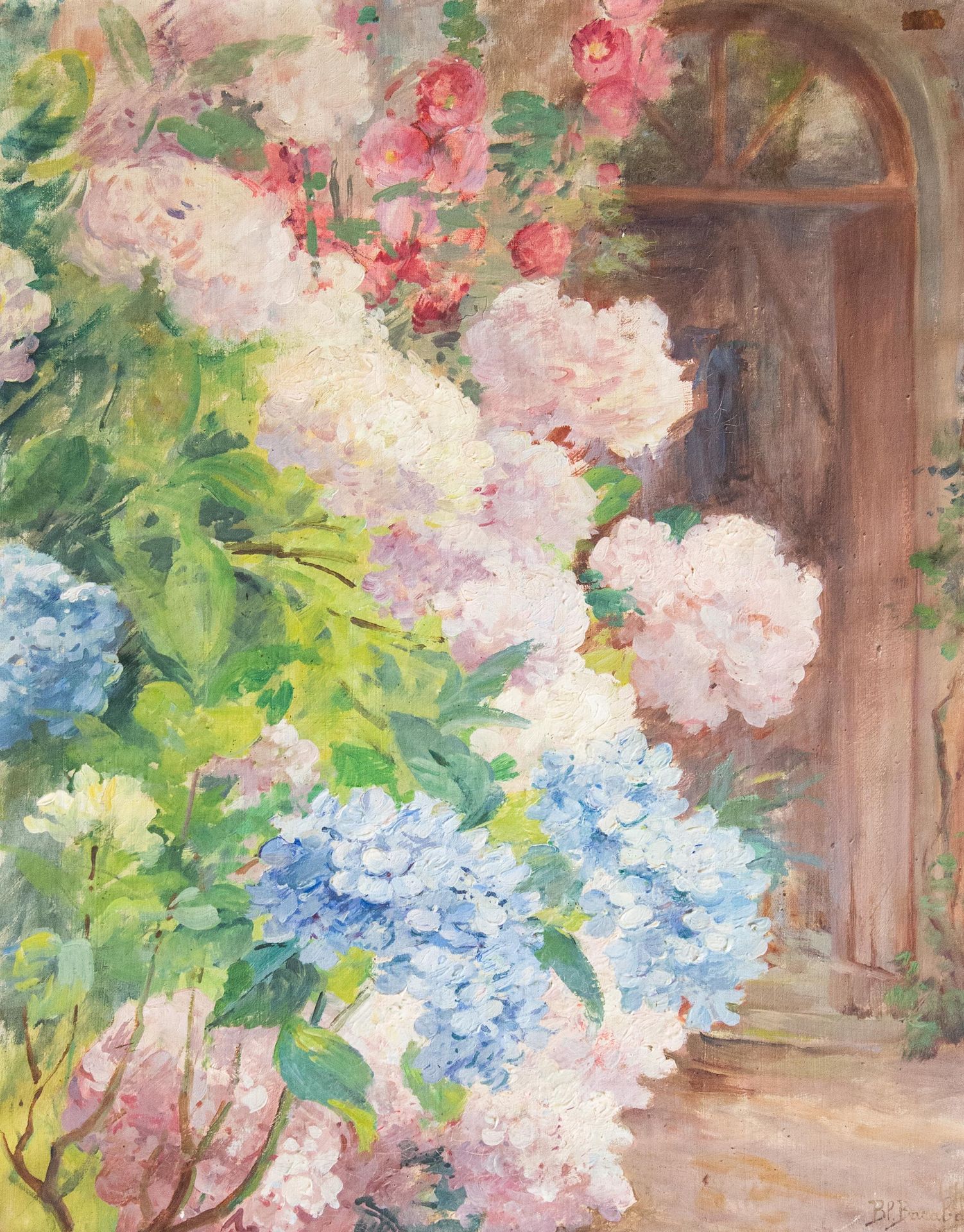 Null Blanche Marie CAHAGNET (XXth). "Bouquet of hydrangeas". Oil on canvas signe&hellip;