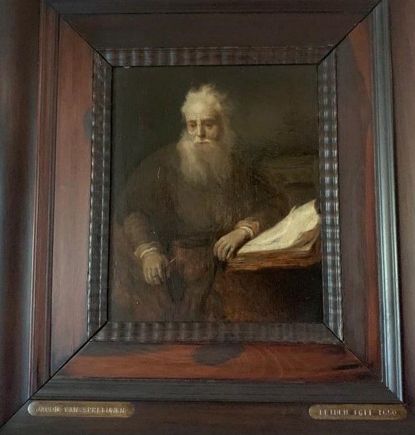 Null 归功于雅各布-范-斯普瑞温（1611-1658年后）。"一个作家。橡木板上的油画。背面的标签，一个印有数字 "103"，另一个提到了收藏 "Segui&hellip;