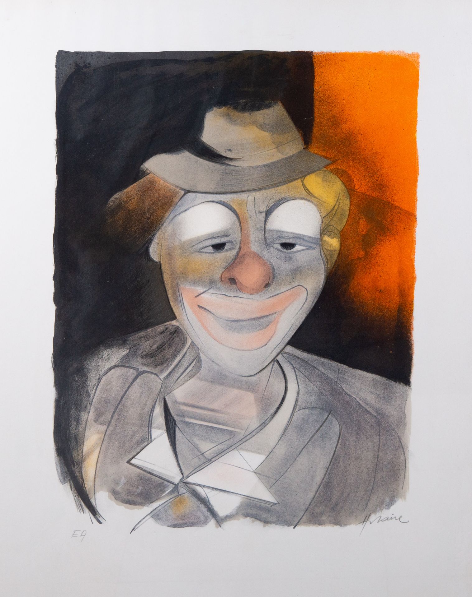 Null 卡米尔-希拉里（1916-2004）。"小丑"。石版画艺术家的证明，右下方有签名。尺寸：目测72x52厘米。