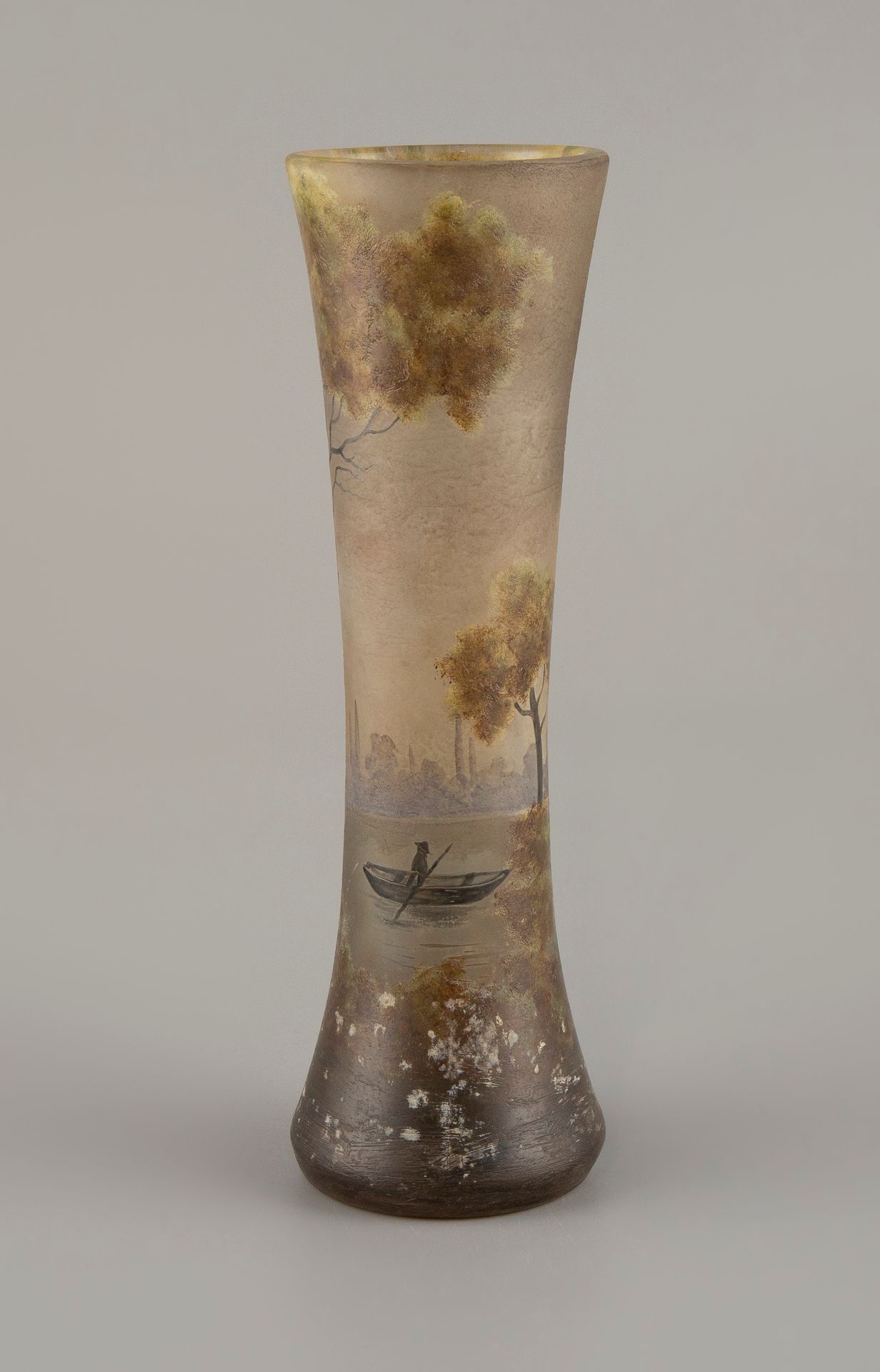 Null Muller Frère Luneville. Vase in frosted glass decorated with a fisherman on&hellip;