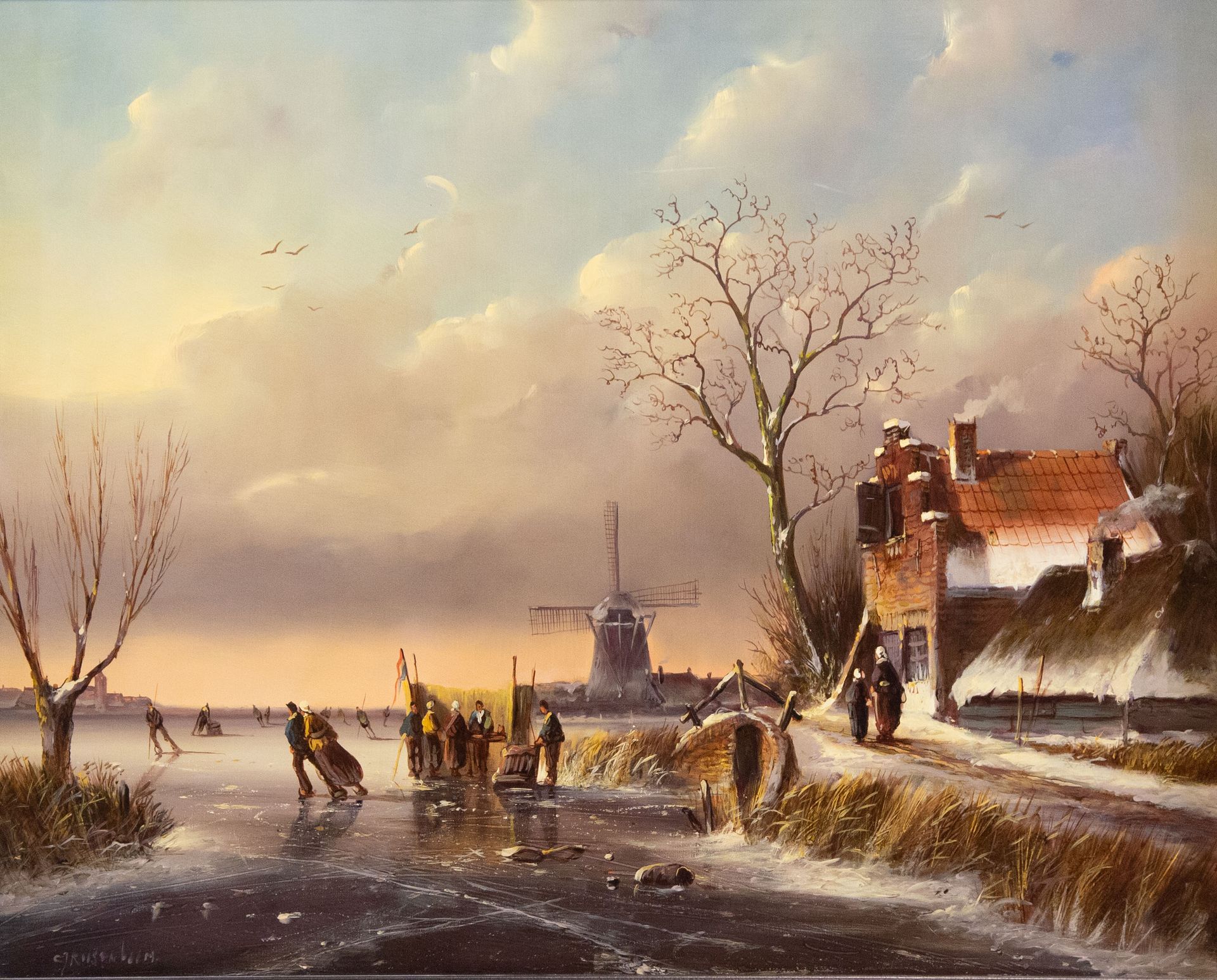 Null Nicolaas JAN ROSEMBOOM (1805-1880)《溜冰场》。木板油画，左下方有签名。尺寸：50x60cm