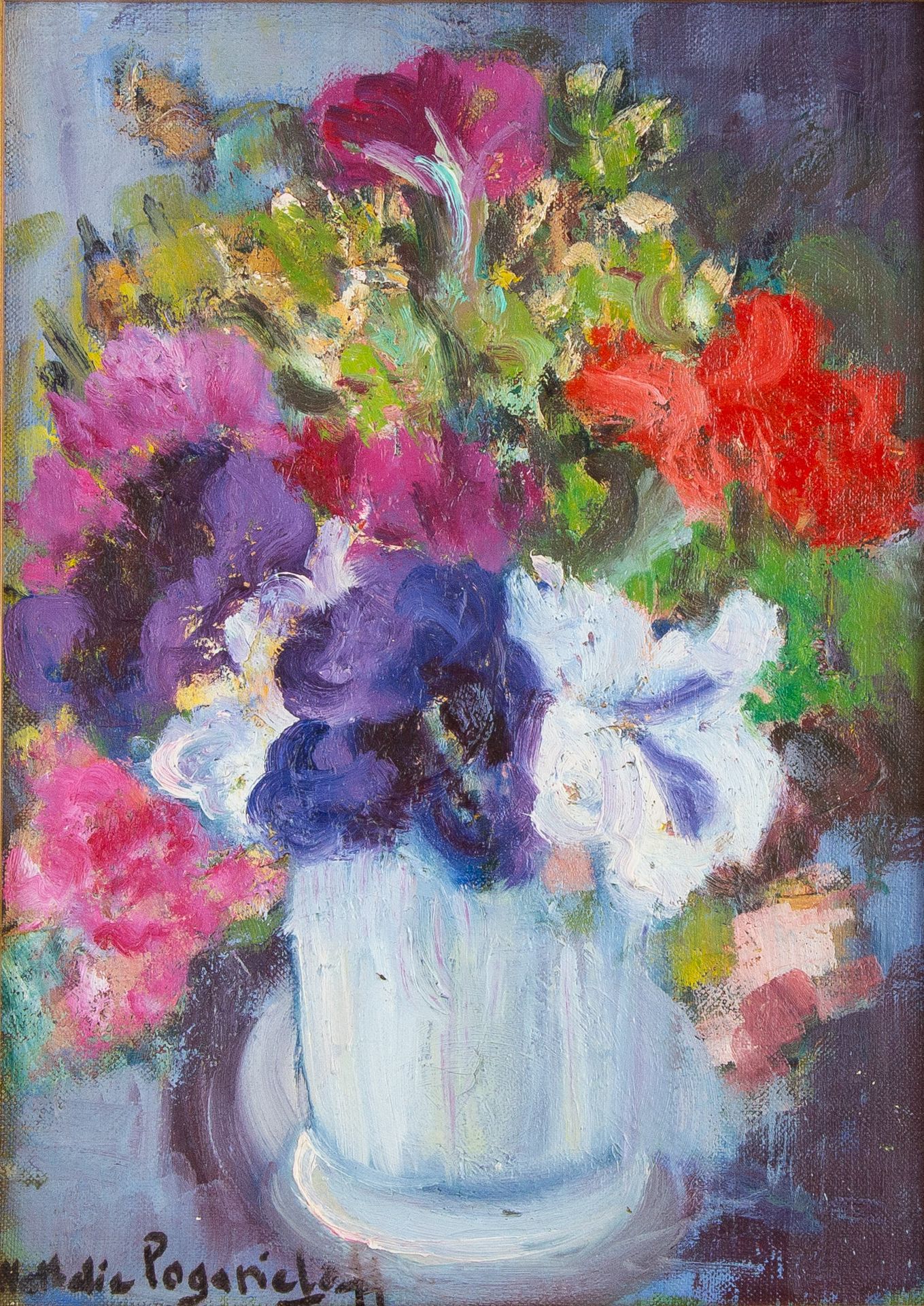 Null Nathalie POGARIELOFF (XXth). "Vase of flowers". Oil on canvas signed in the&hellip;