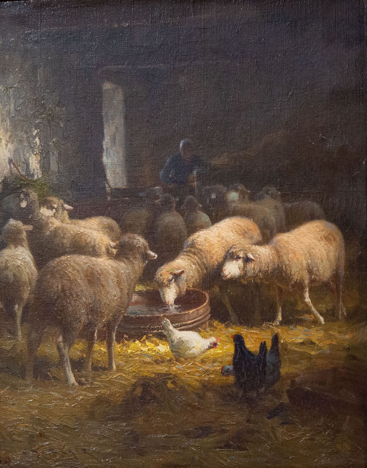 Null 查尔斯-克莱尔（1860-1930）。"羊圈"。布面油画，左下方有签名。尺寸：42x33,5cm