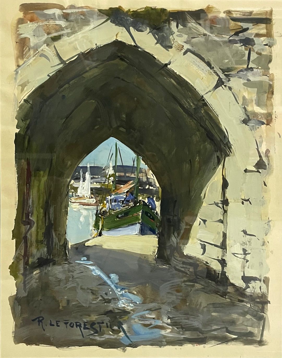 Null 勒内-勒福雷斯蒂埃（1903-1972 年）《海边的通道》。纸面水彩和水粉画，左下方有签名。38 x 30 厘米。