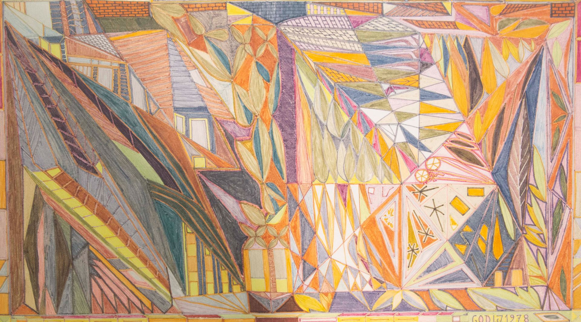 Null Jules GODI (1902-1986). "Composition". Crayons de couleurs sur papier, sign&hellip;