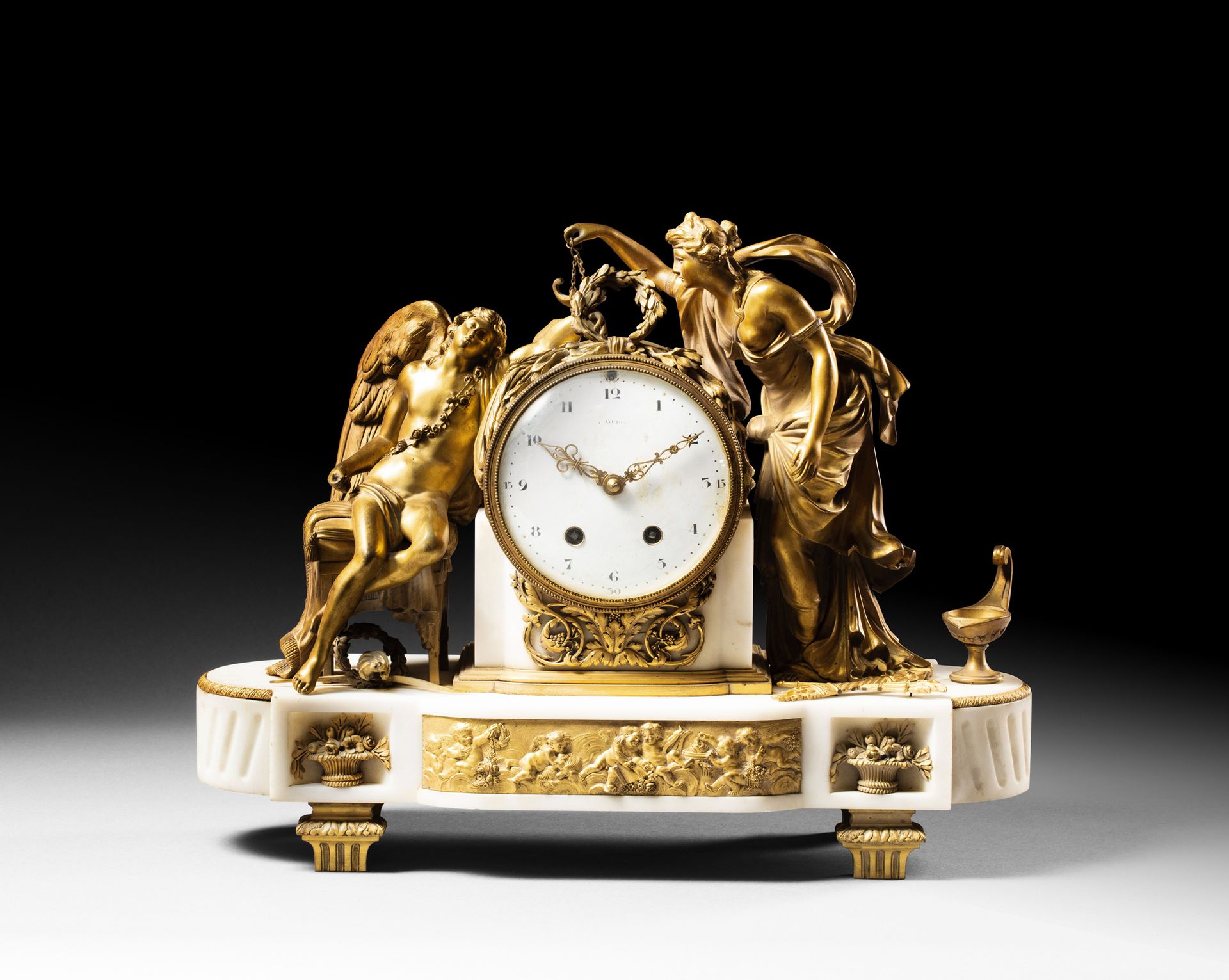 Null Clock 
In chased gilt bronze 
The circular dial signed GUIOT, flanked by an&hellip;