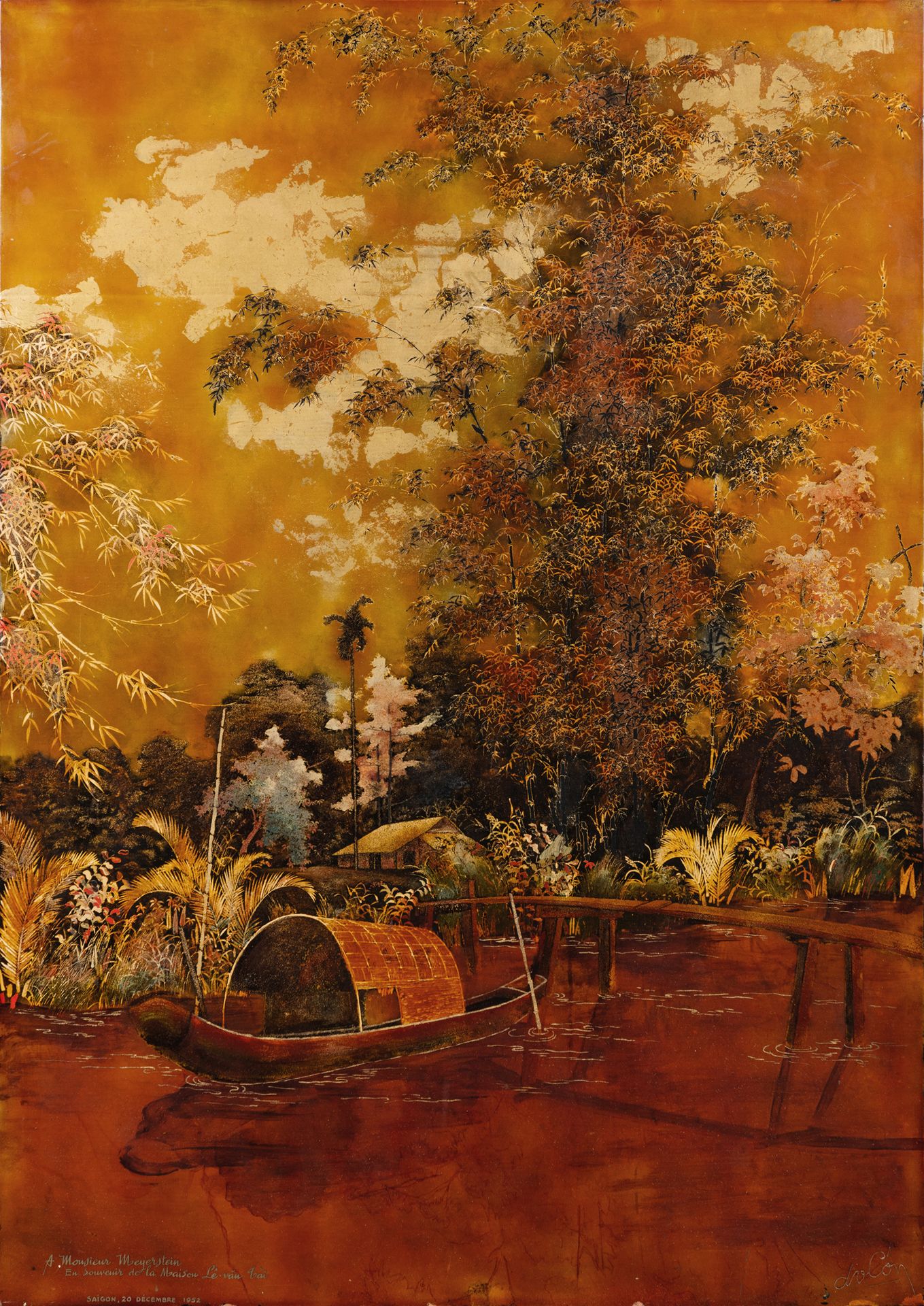Null Do Van Con (20. Jahrhundert)
Landschaft mit Sampan und Bambus.
Polychrome L&hellip;