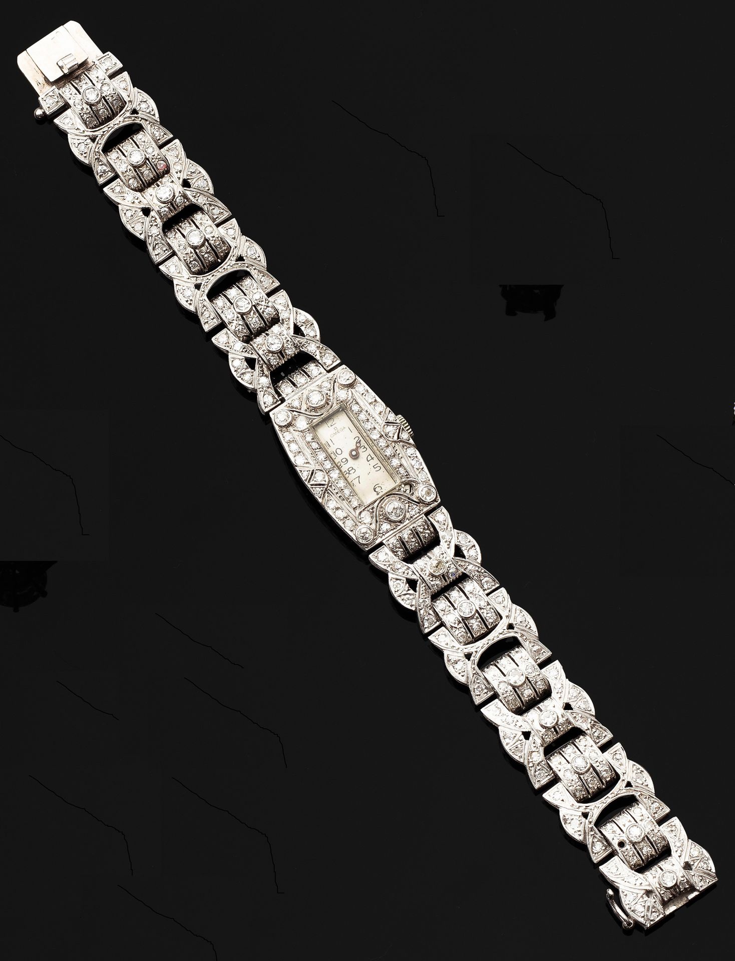 Null OMEGA 
Montre bracelet de dame en or gris 18K (750 millièmes) et platine (8&hellip;