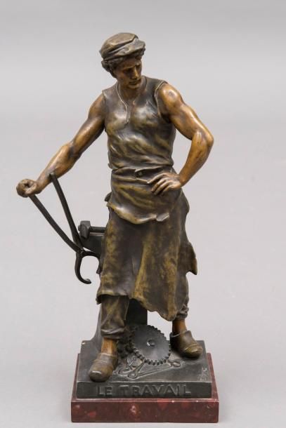 Émile Louis PICAULT (1833-1915) "Le travail". Sculpture en bronze à patine brune&hellip;
