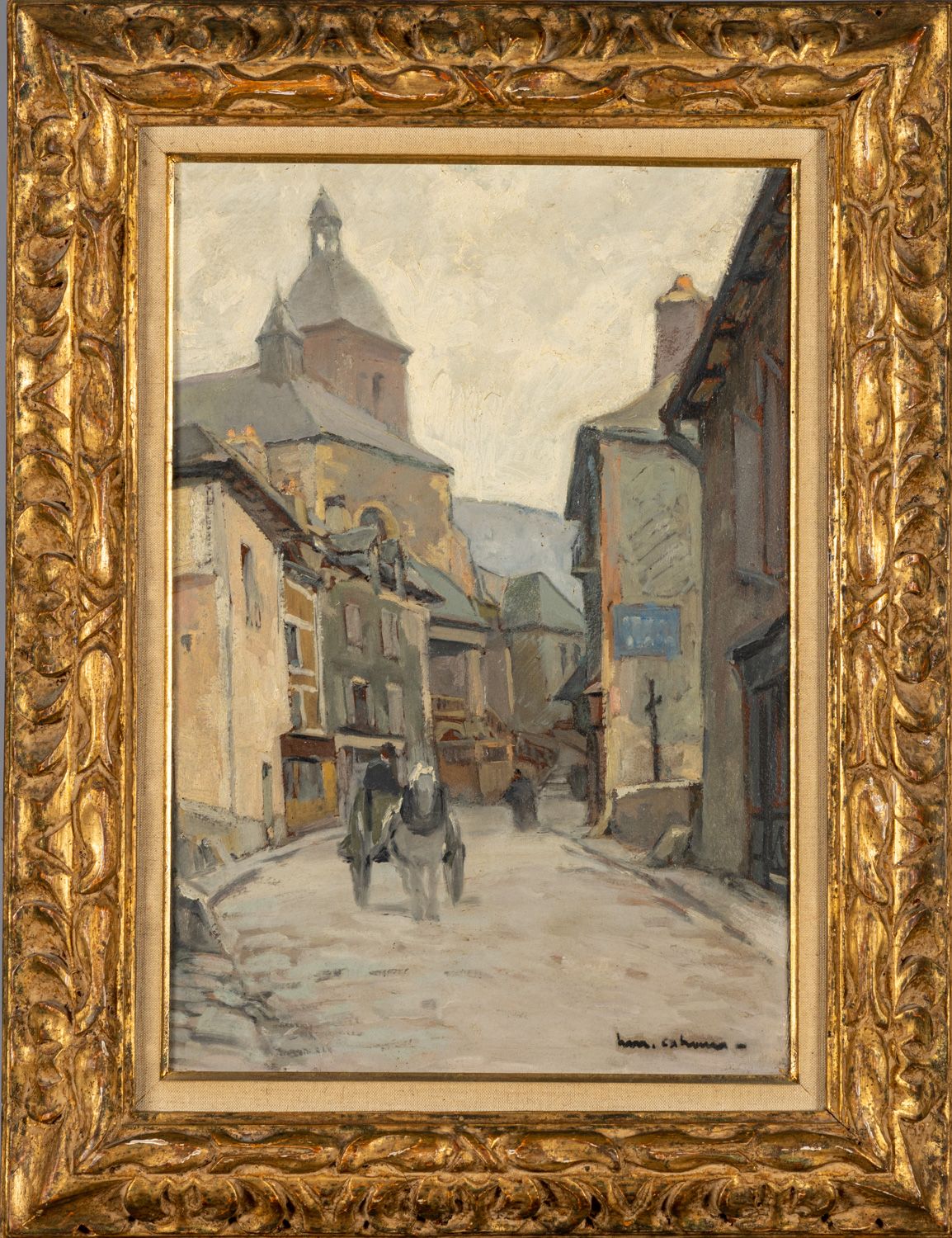 Null Henri Maurice CAHOURS (1889-1974): Une rue de village animée d'un attelage.&hellip;