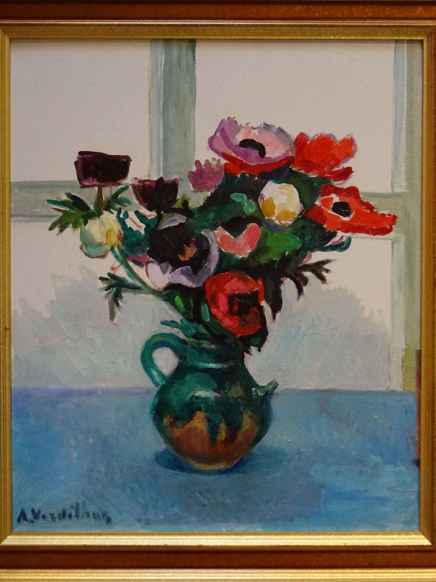 Null André VERDILHAN (1881-1963) : Bouquet d'anémones dans une cruche. Huile sur&hellip;