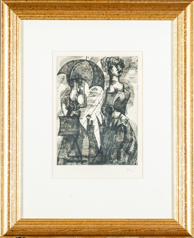 Null 马塞尔-格罗迈尔（1892-1971）：《两个小贩》（1939）和《雨》（1931）。两幅版画（无签名）。尺寸：27x20cm。
