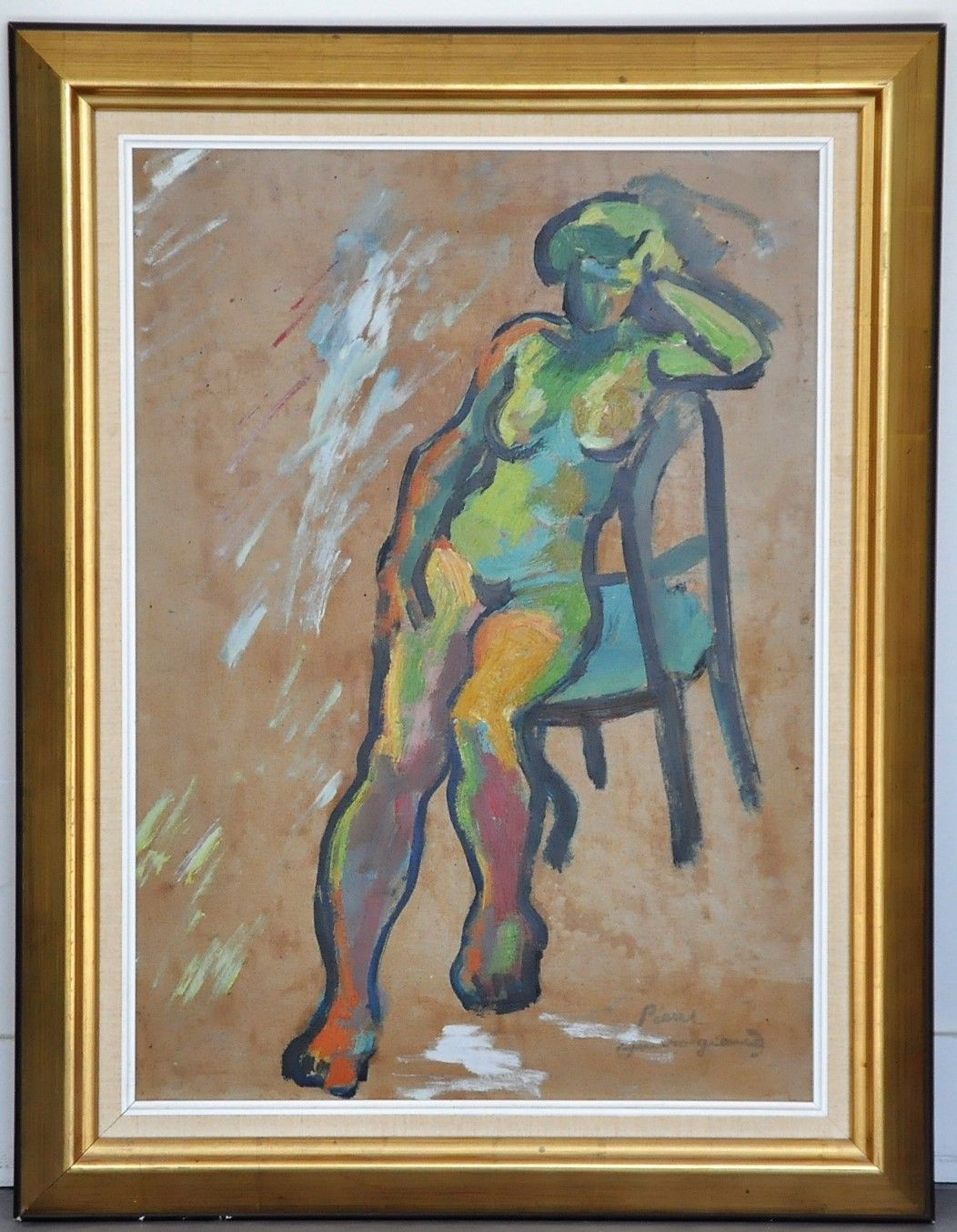 Null Pierre AMBROGIANNI (1907-1985) : Desnudo de mujer sentada. Estudio. Óleo so&hellip;