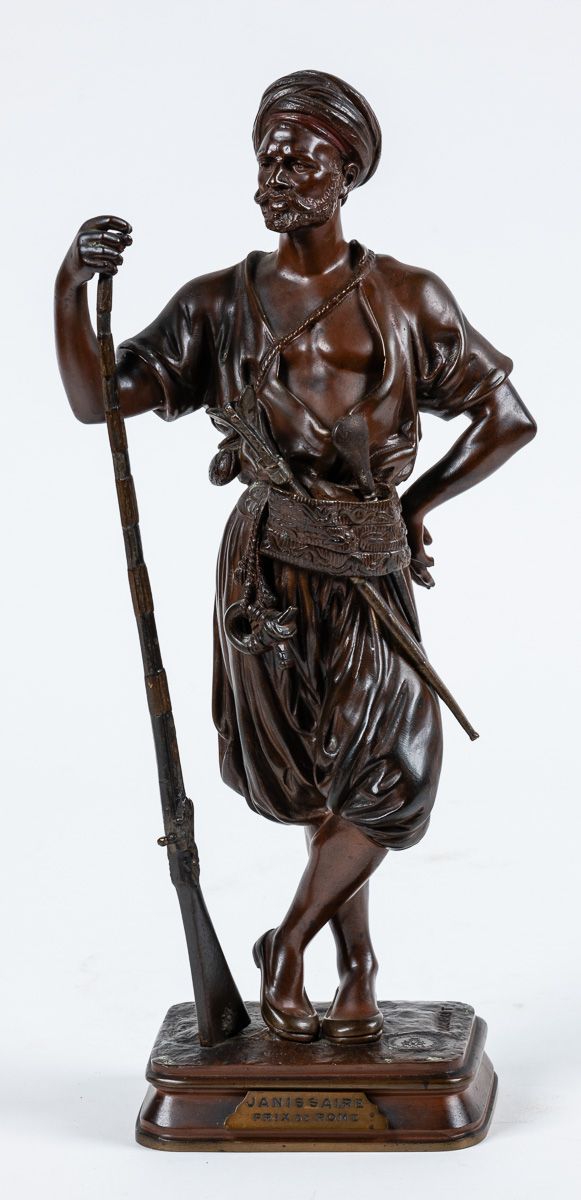Null Jean-Didier DEBUT (1824 -1893) : Le Janissaire. Sujet en bronze à patine mé&hellip;