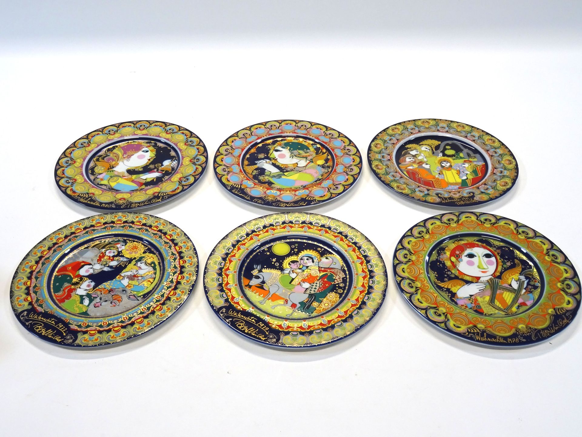 Null Bjorn WIINBLAD para Rosenthal: seis platos de porcelana policromada en sus &hellip;