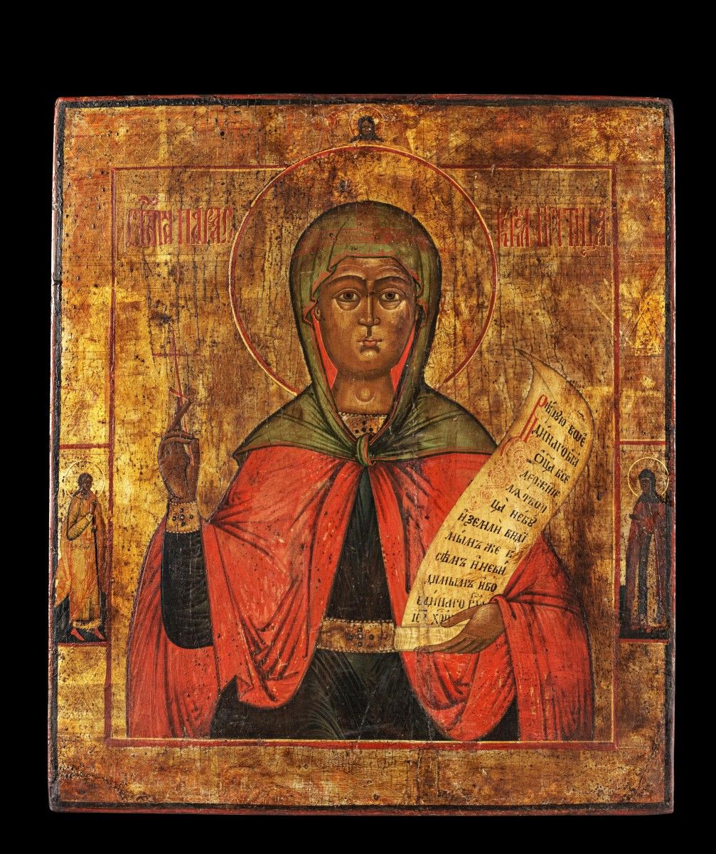 Ikone mit der Heiligen Märtyrerin Paraskewa. 圣殉道者帕拉斯凯娃的圣像。俄罗斯，19世纪，高44.6厘米，宽39厘米&hellip;