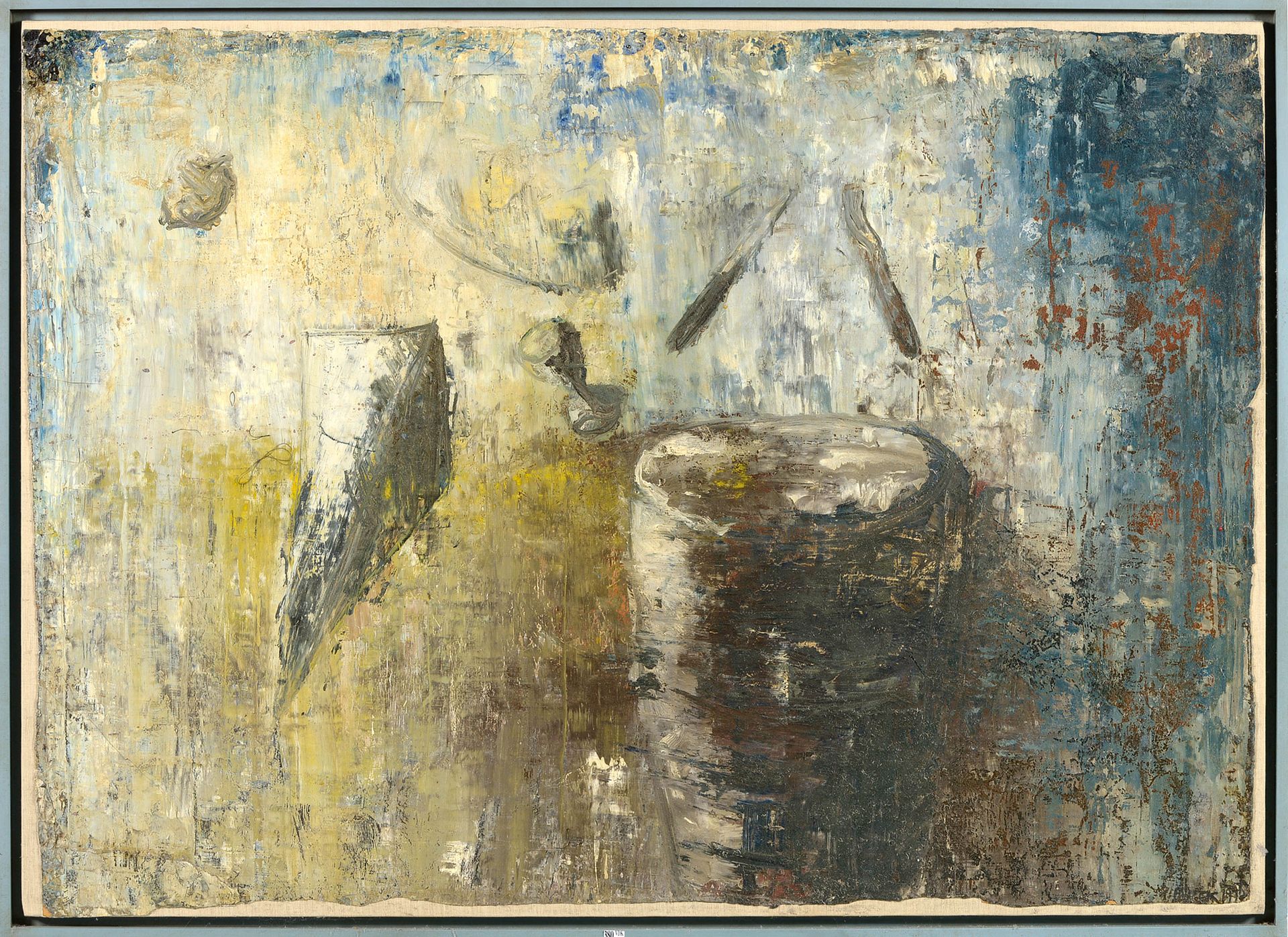 PAUWELS Hugo (1954) Olio su tela posata su tela "Composizione su fondo blu". Fir&hellip;