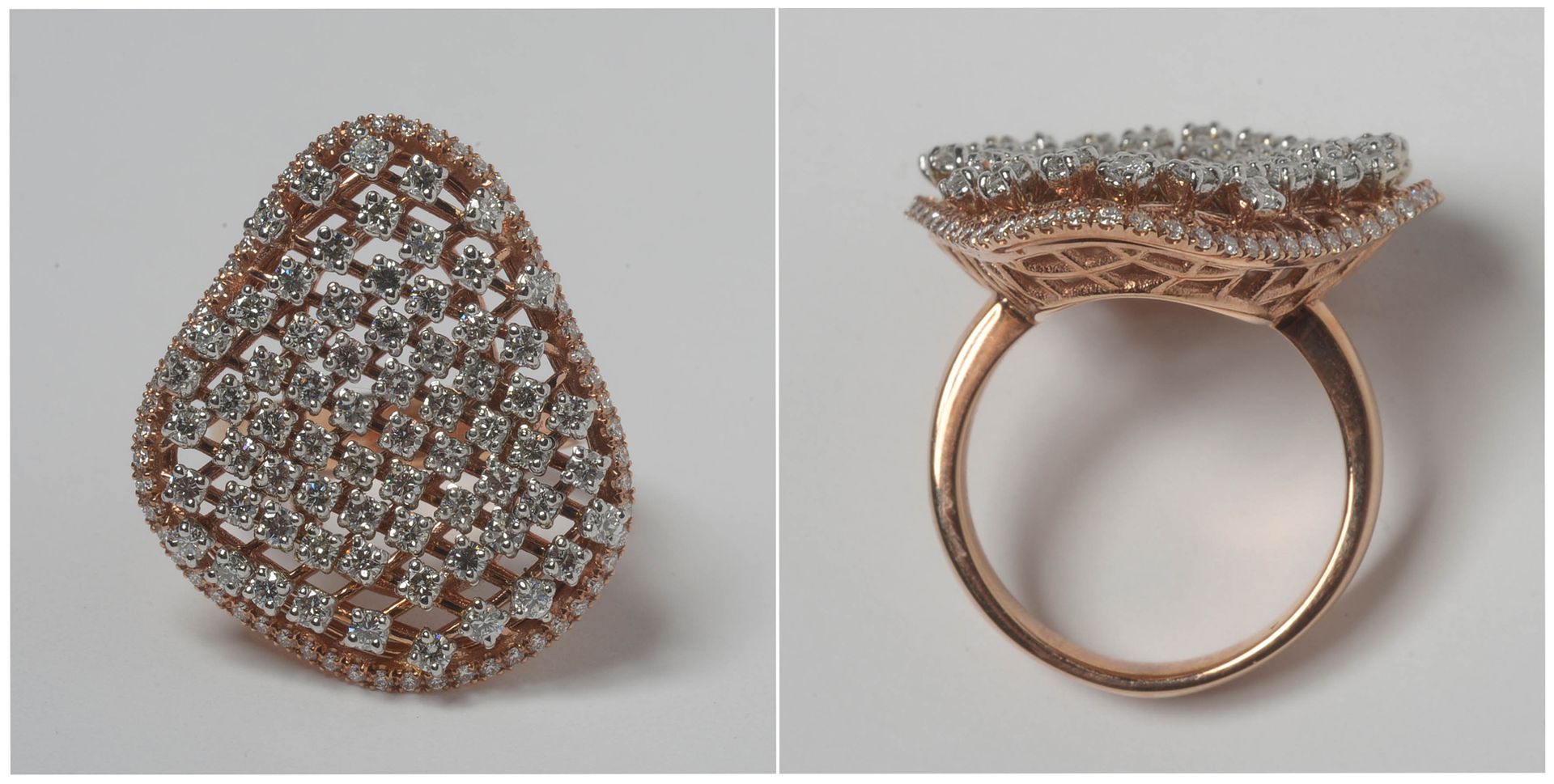 Null 18K玫瑰金戒指，镶嵌总重+/-2.25克拉的明亮式切割钻石（颜色：D-E-F；净度：VVS-VS）。手指大小（公制）：52-53。总重量：+/-12&hellip;