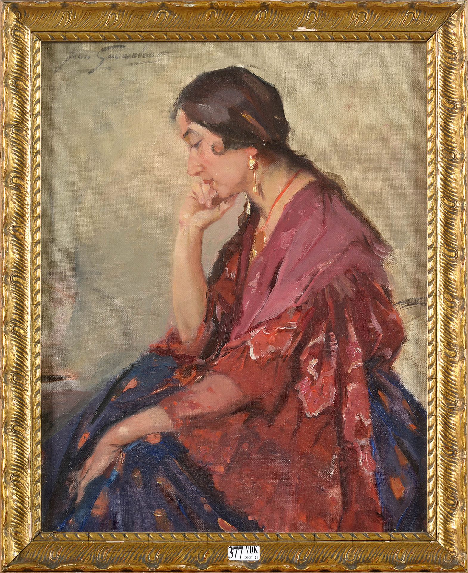 GOUWELOOS Jean (1868 - 1943) Olio su tela "La belle espagnole". Firmato in alto &hellip;