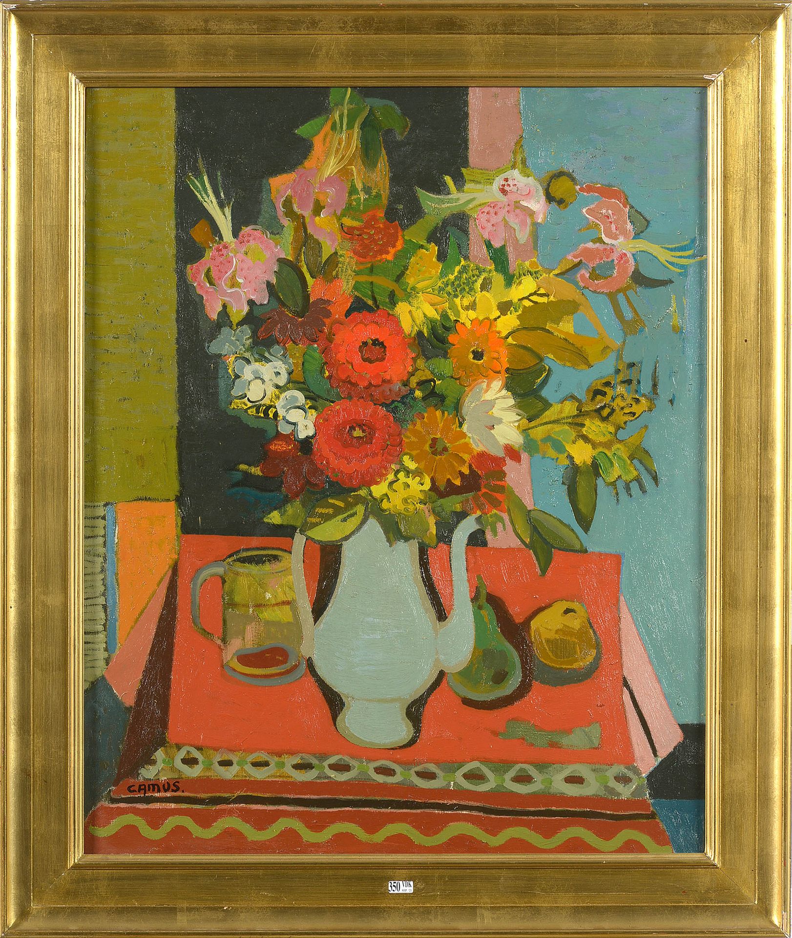CAMUS Gustave (1914 - 1984) Olio su tela "Nature morte au bouquet de fleurs". Fi&hellip;