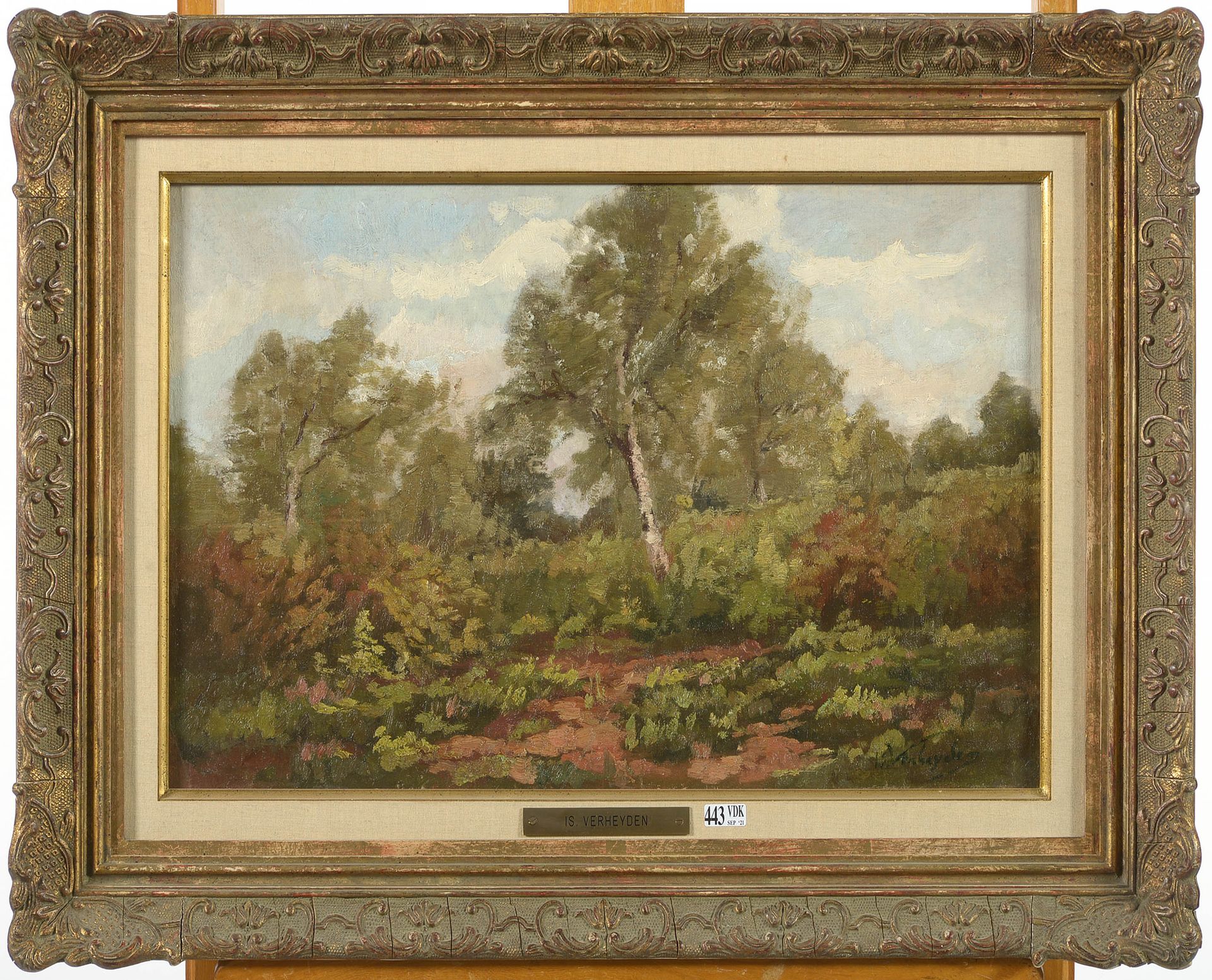VERHEYDEN Isidore (1846 - 1905) 镶嵌在画布上的油彩，"查看一个营地的风景"。签名右下角是。维尔海登。比利时的学校。尺寸：+/-3&hellip;