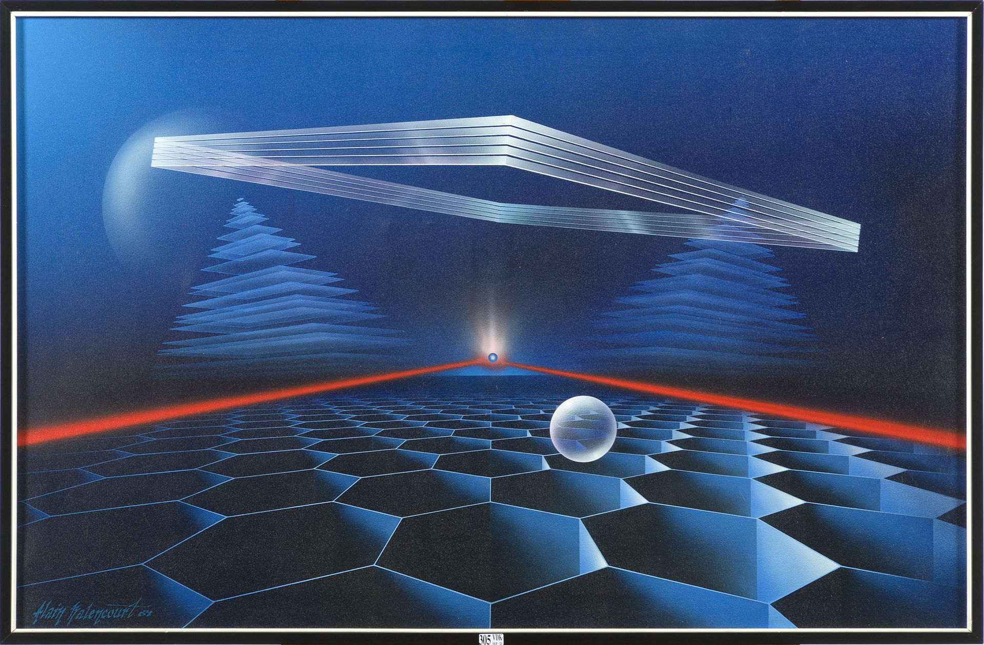 BALENCOURT Alain (1947) 丙烯酸画布上的 "宇宙空间-阿克拉"。签名左下：Alain Balencourt，日期（19）84。比利时的学校&hellip;