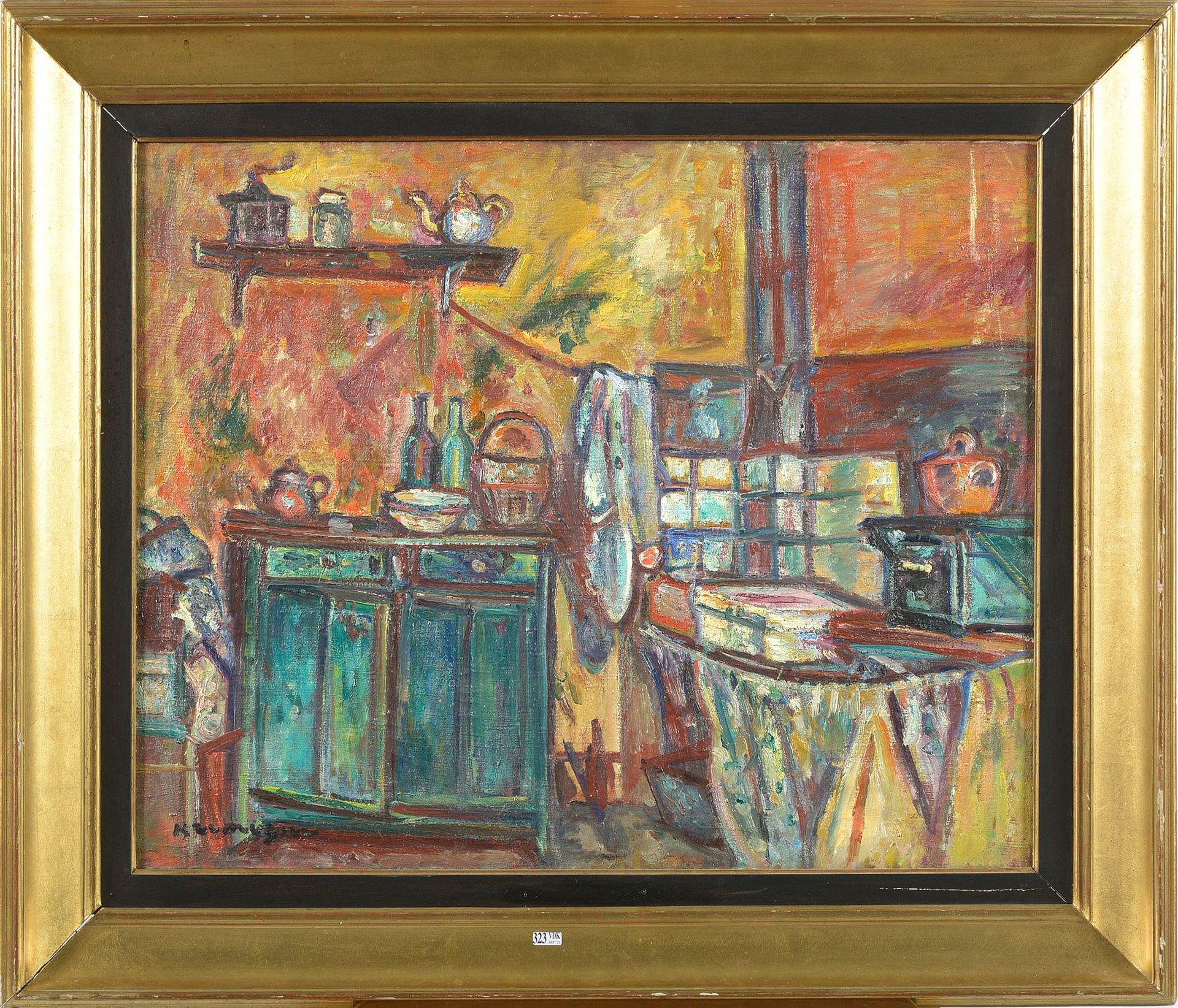 KREMEGNE Pinchus (1890 - 1981) Olio su tela "Vista di un interno di cucina". Fir&hellip;