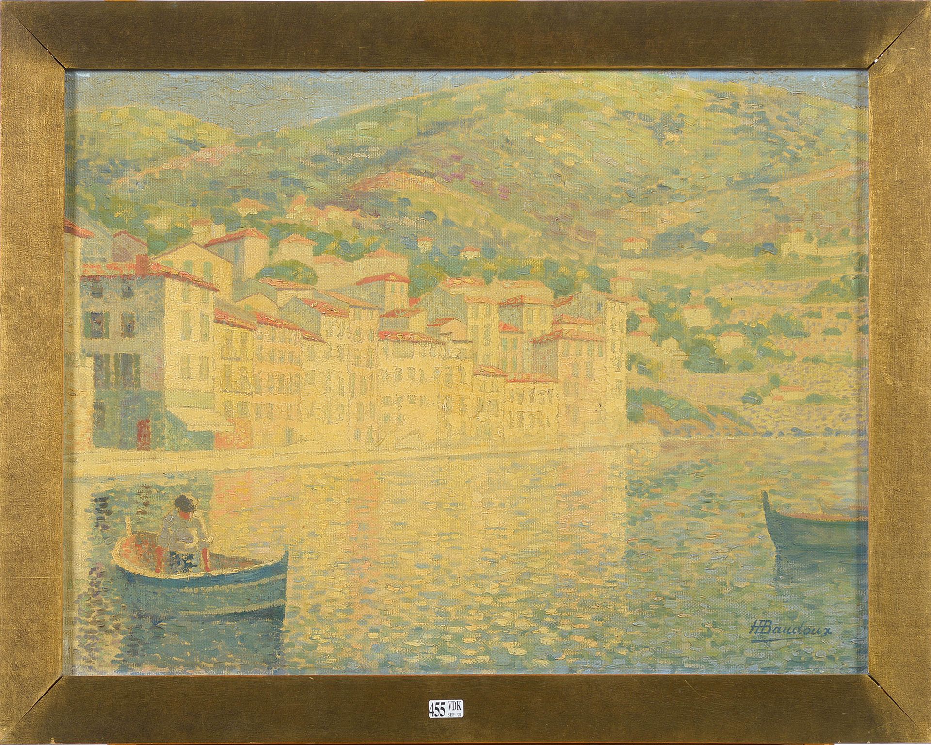 BAUDOUX Henri (XIXème - XXème) 
布面油画《海滨维拉弗朗什的景色》。右下方有签名H.鲍杜。比利时的学校。尺寸：+/-43,5x61&hellip;