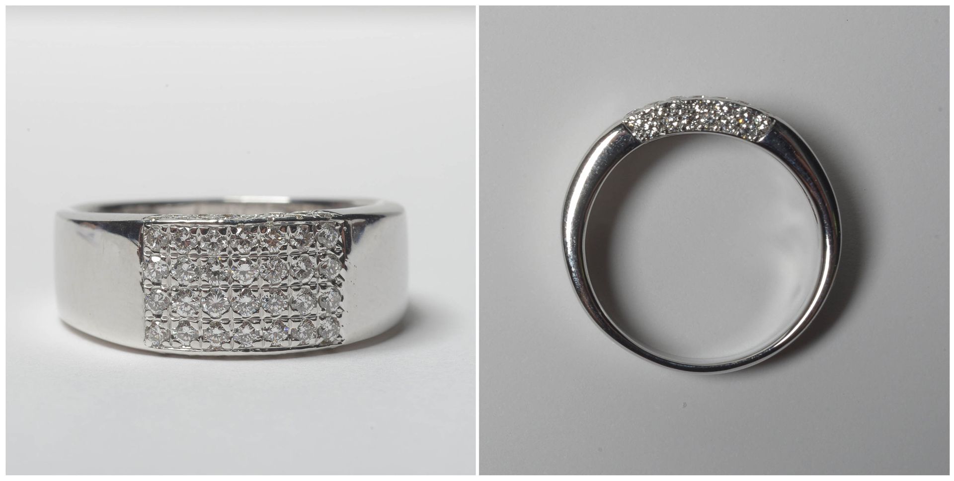 Null 18K白金戒指，镶嵌总重+/-0.60克拉的明亮式切割钻石（颜色：D-E-F；净度：VVS-VS）。手指（公制）：58。总重量：+/-9.7gr。