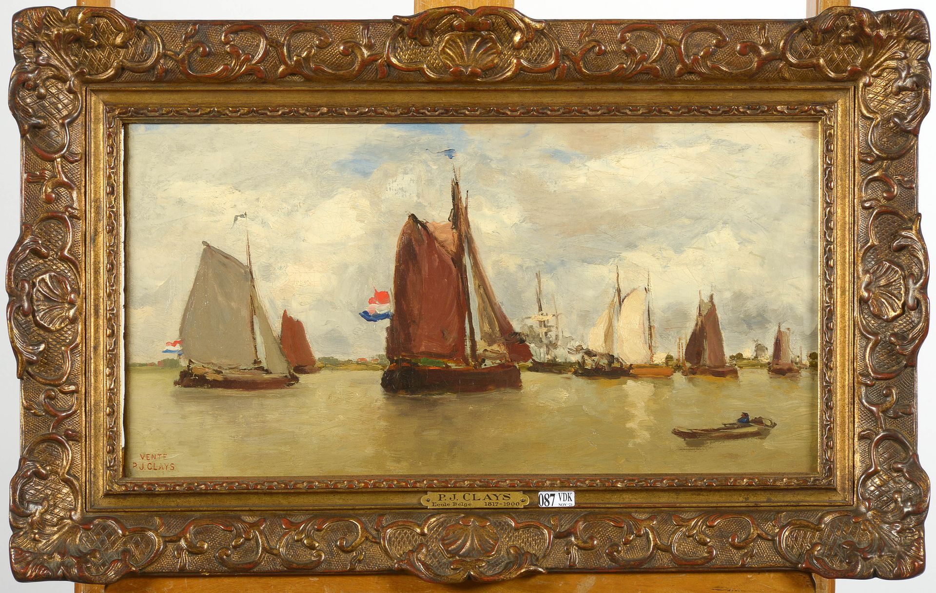 CLAYS Paul Jean (1819 - 1900) Olio su tela marouflage su tela "Barche da pesca o&hellip;