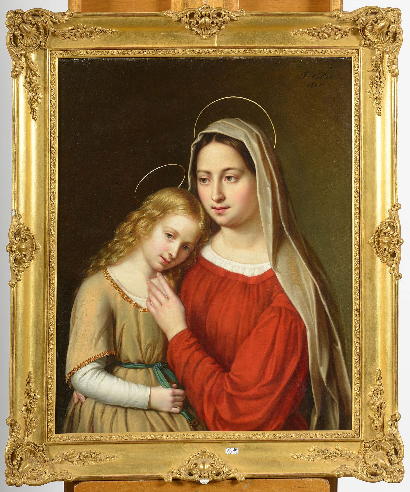 VELTEN M.J. (actif vers 1845) Huile sur toile "Sainte Anne et la Vierge". Signé &hellip;