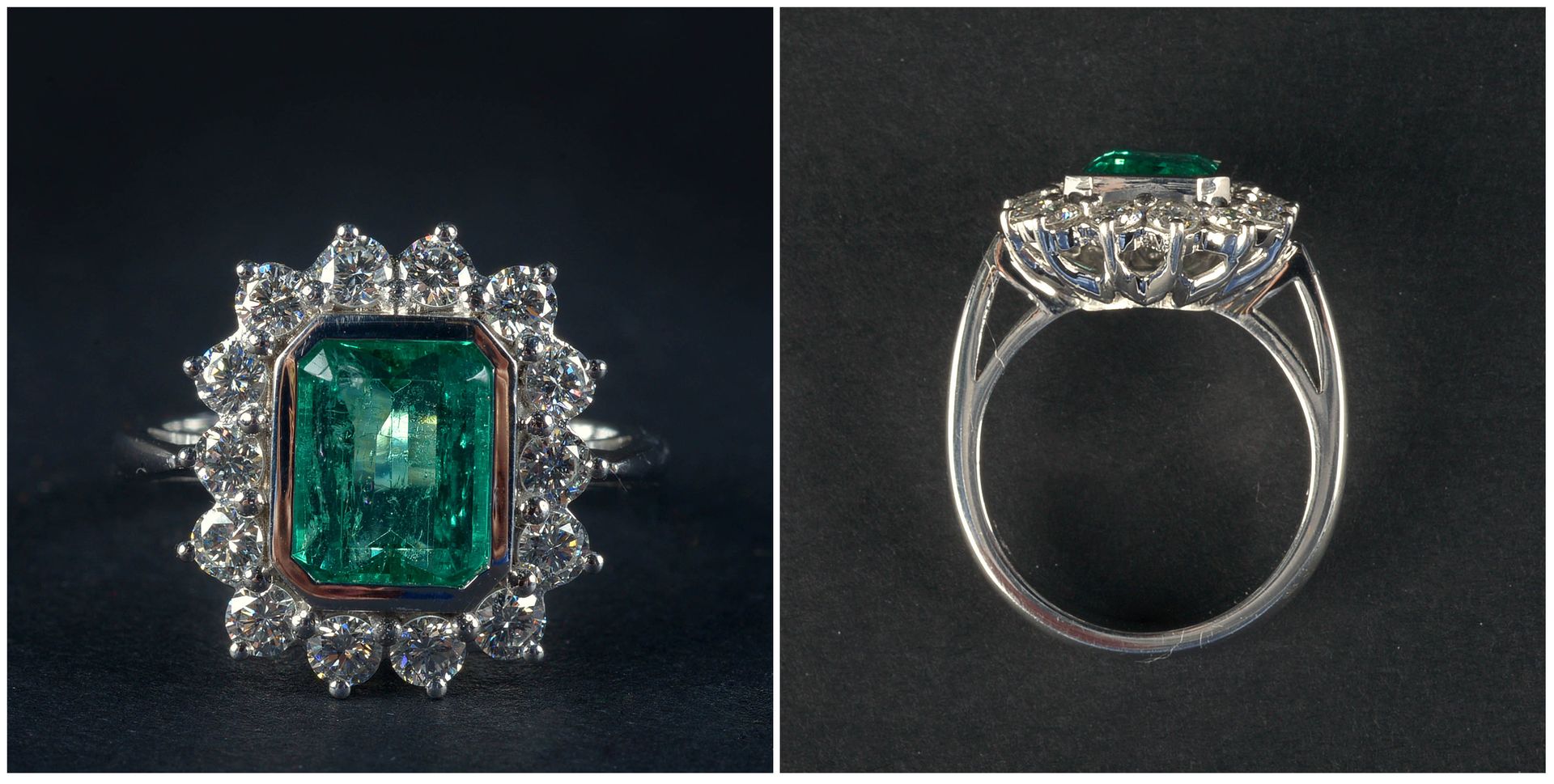 Null 18 karat white gold ring set with an emerald of +/-1.80 carats and brillian&hellip;