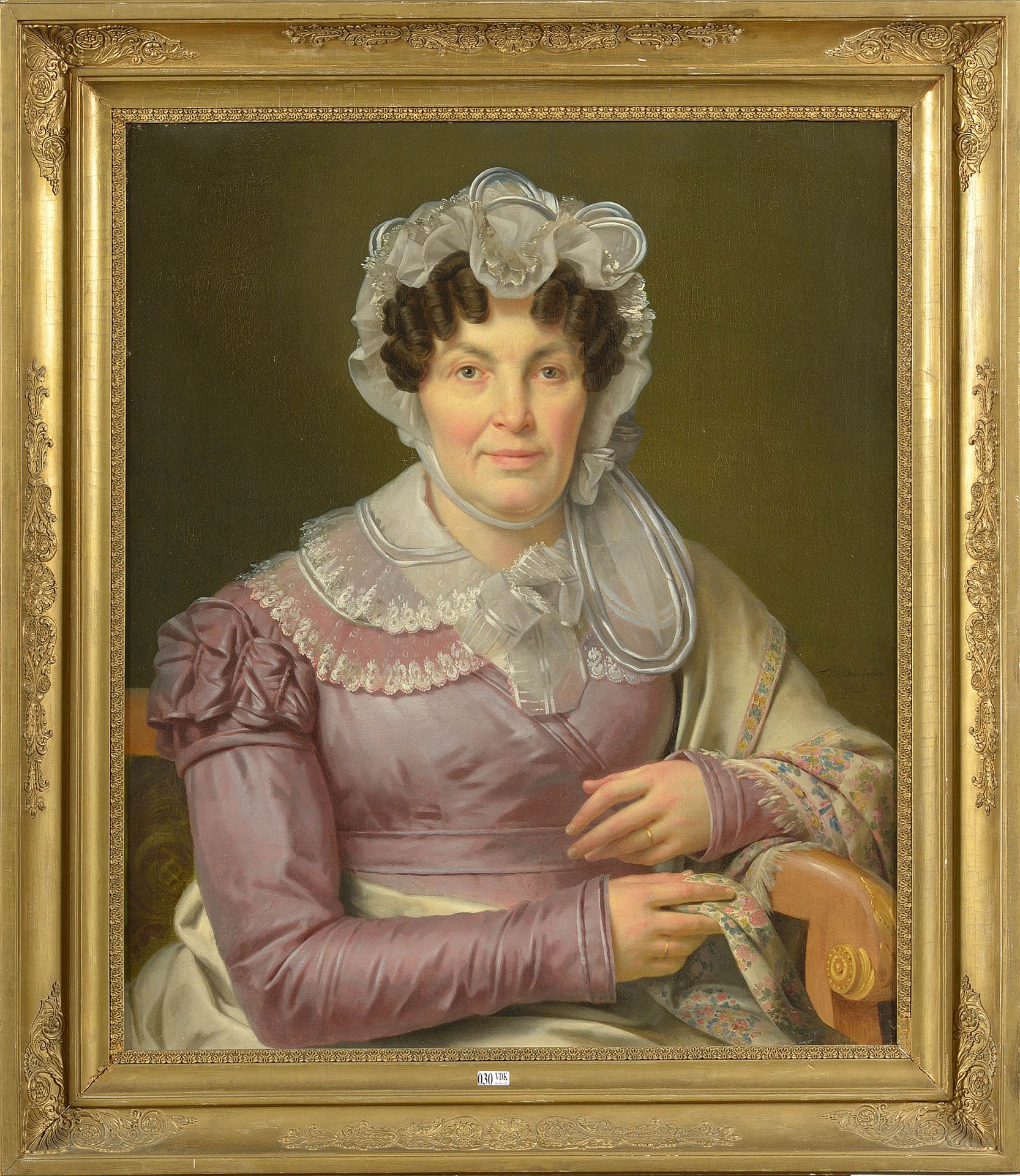 DE BRAEKELEER Ferdinand I (1792 - 1883) 镶嵌在画布上的油画《一个女人的肖像》。右侧有F. De Braekeleer的签&hellip;