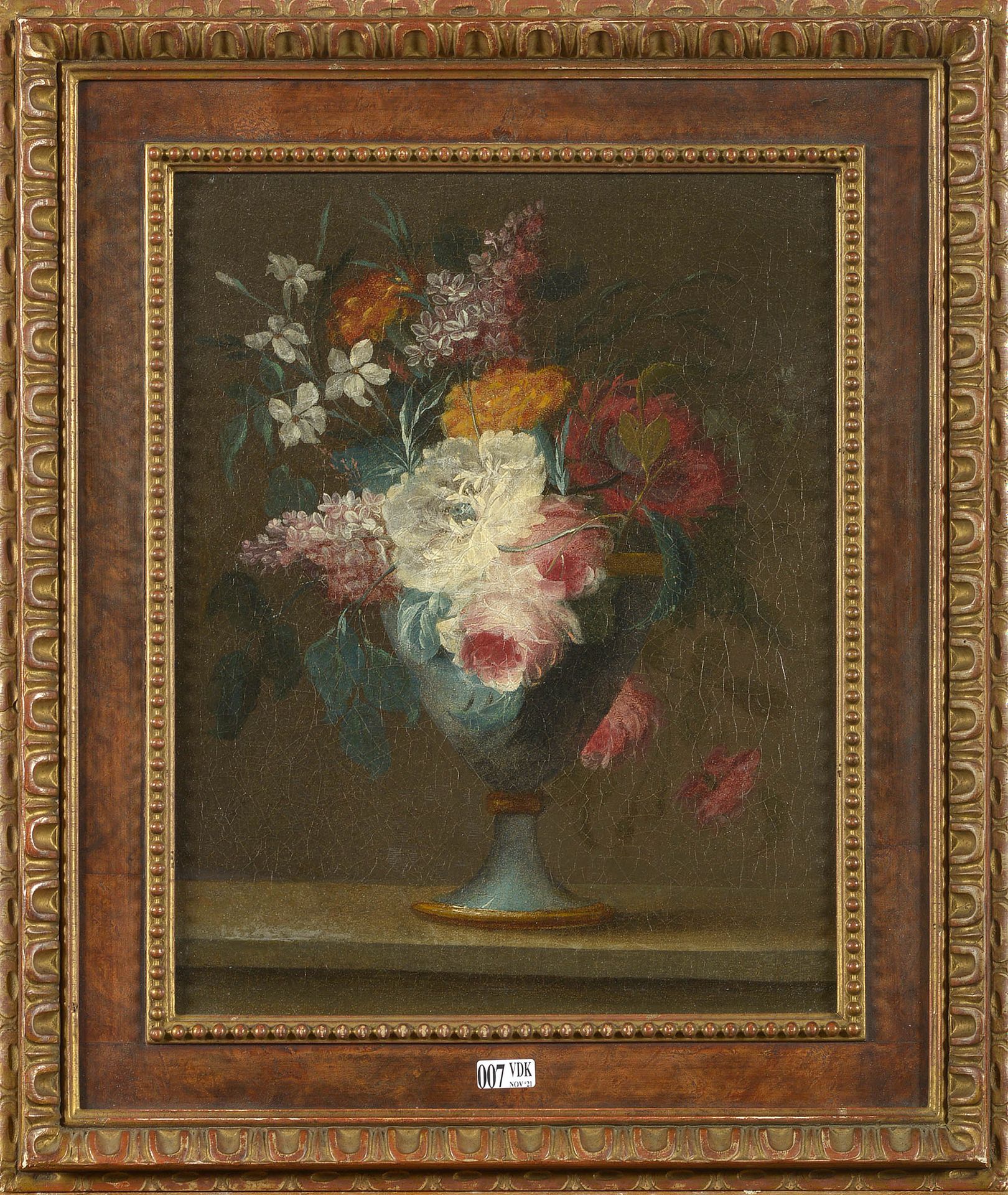 VALLAYER-COSTER Anne (1744 - 1818). Attribué à. 布面油画《夹板上的花瓶静物》。归功于安妮-瓦莱尔-科斯特。法国学&hellip;