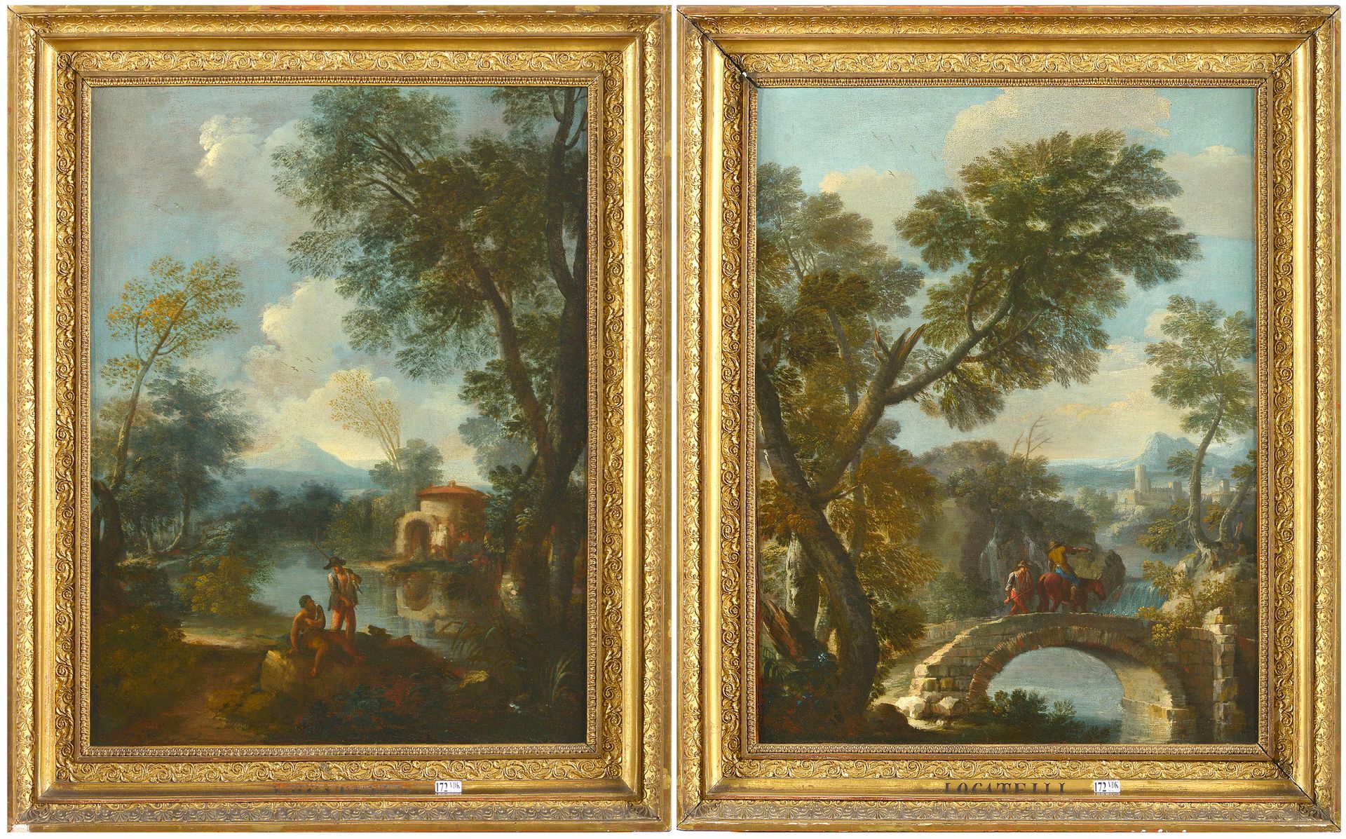 LOCATELLI Andréa (1695 - 1741). Attribués à. 画布上的油彩 "动画的河流风景 "一对。归功于安德烈-洛卡泰利。意大利&hellip;