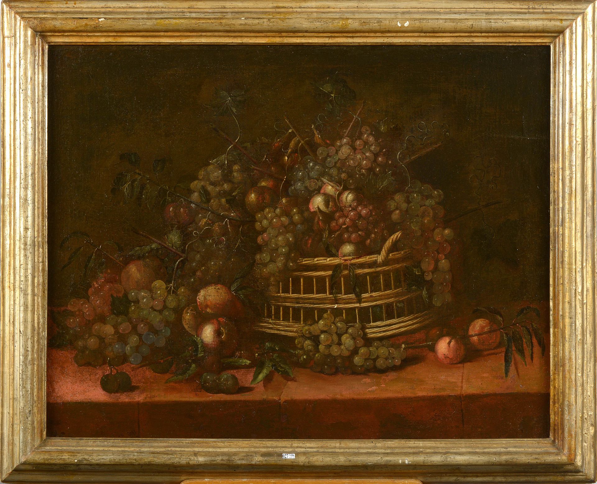 DORIVAL Paul (1604 - 1684). Attribué à. 镶嵌在画布上的油画 "装着葡萄和桃子的篮子的静物"。 归功于保罗-多里瓦尔。法国&hellip;