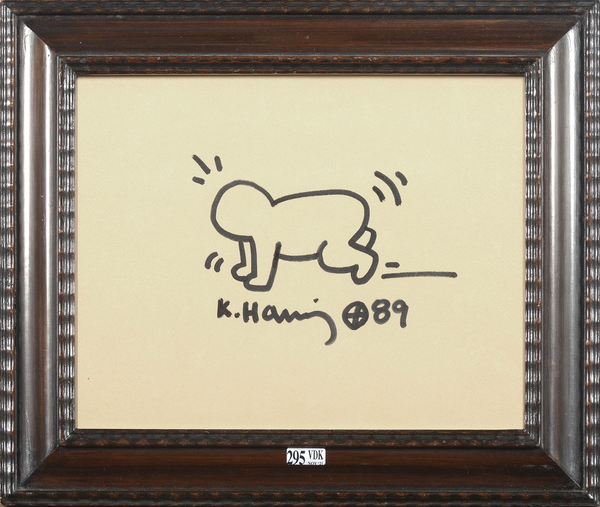HARING Keith (1958 - 1990) "宝贝 "纸上黑色毡笔。签名：中下K。哈林和日期（19）89。美国学校。尺寸：+/-230x290mm。